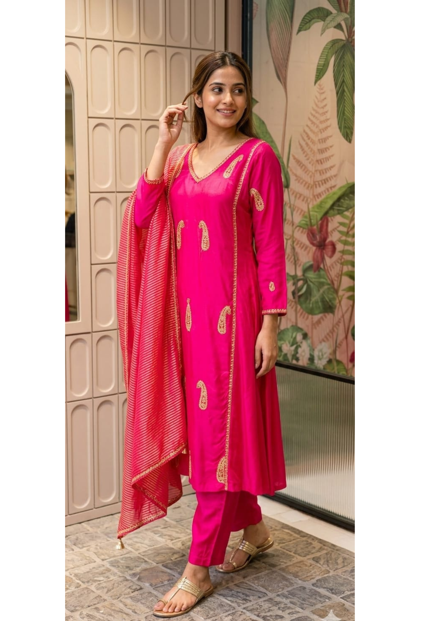 Pure Crepe Embroidered Anarkali Full Set