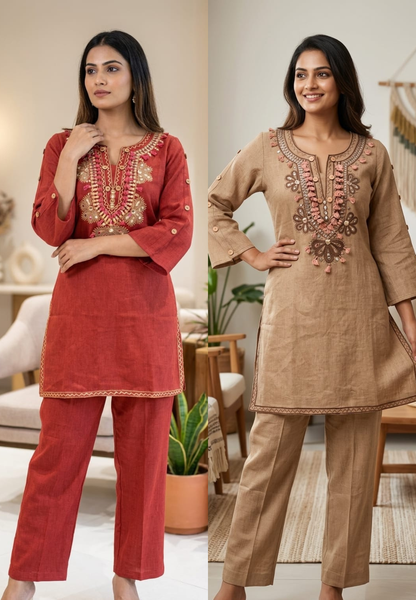 Premium Cotton Blend Ethnic Cords Set with Intricate Thread & Mirror Work-14004 RB05