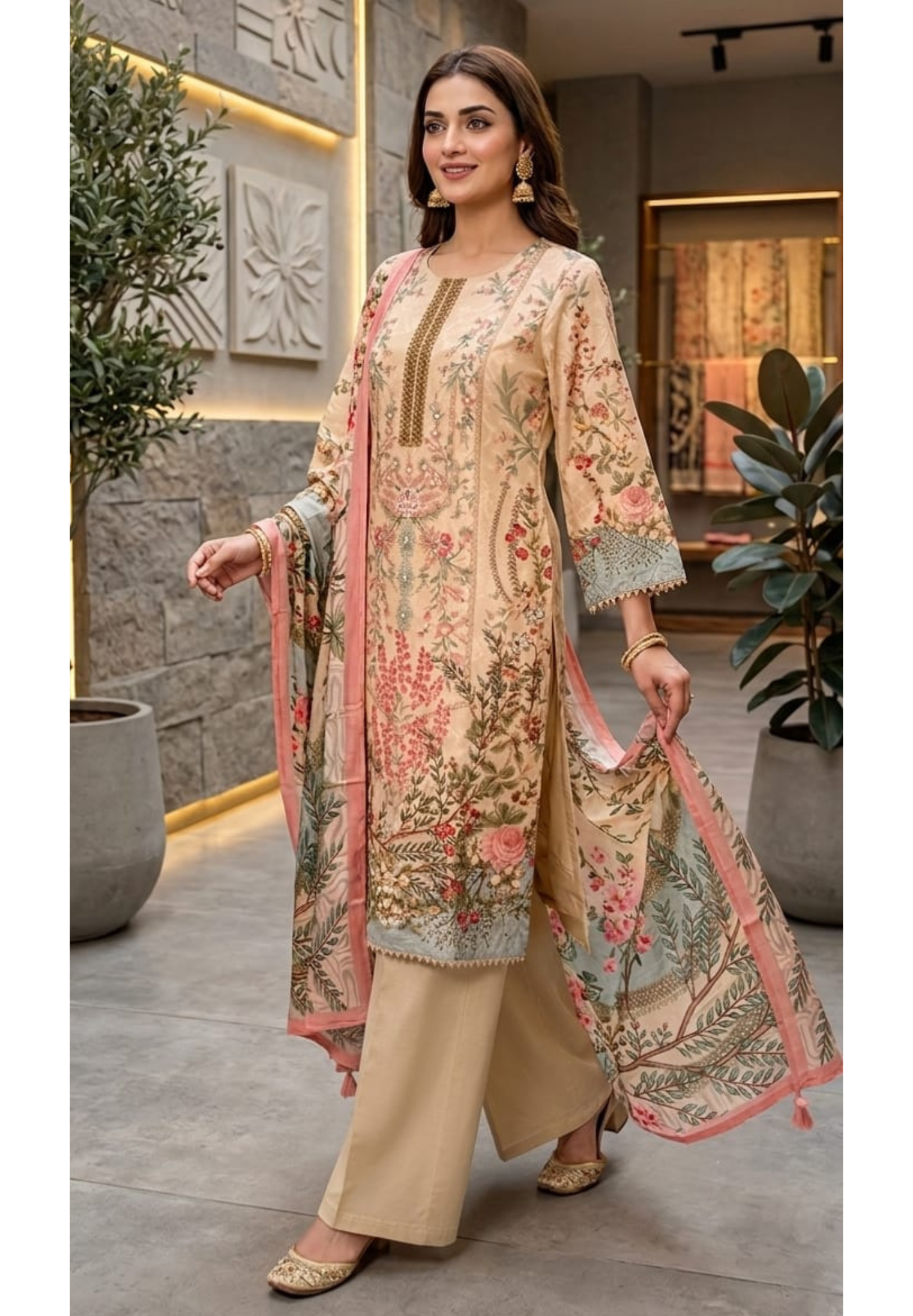 Elegant Muslin Floral Printed Kurta Set with Intricate Embellished Detailing Soft Luxury Ethnic Wear 13992 RB12