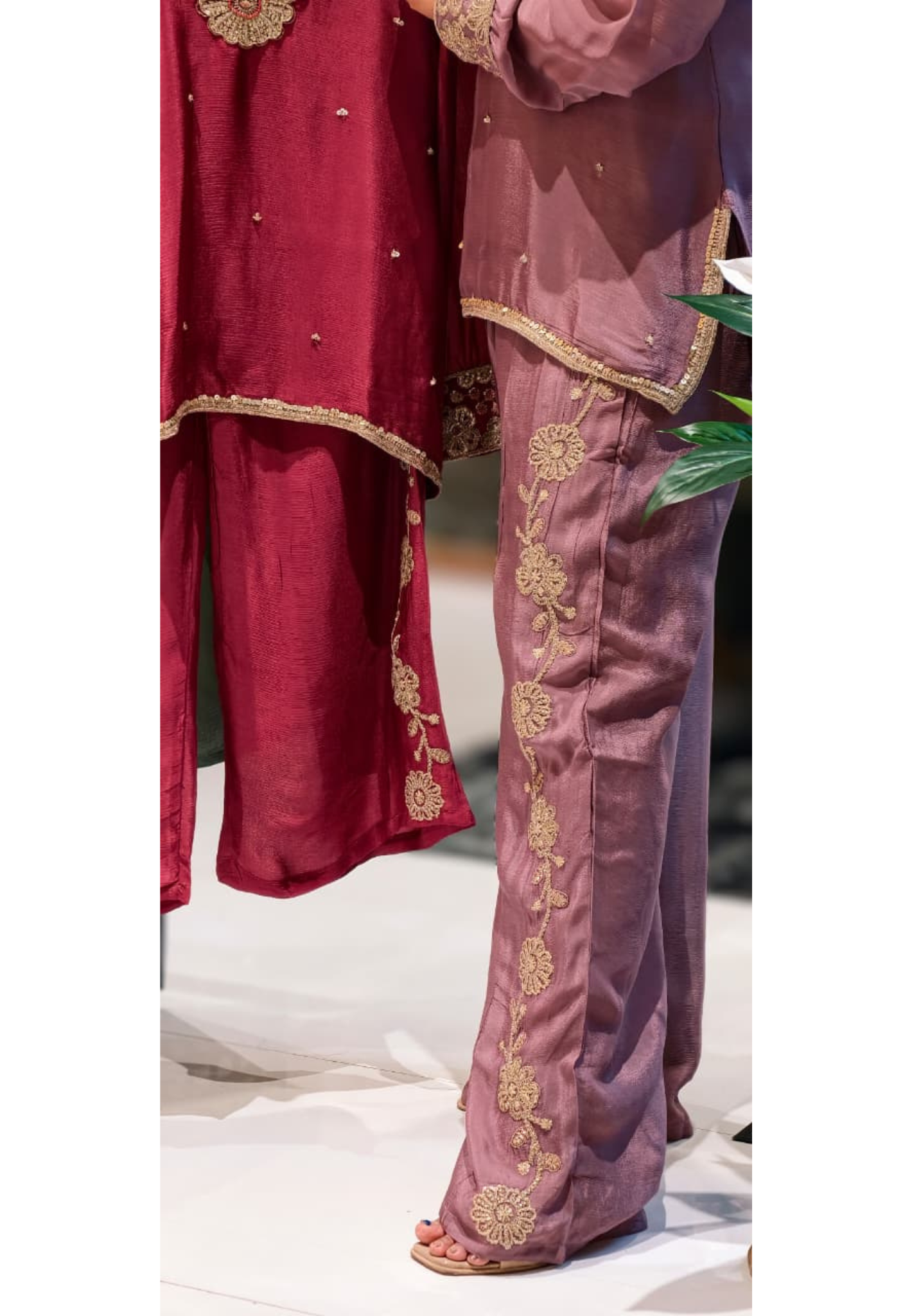 Designer Shirt Style Kurta Luxury Chinon Fabric Co-Ord Set with Intricate Embroidery 13996 RB07