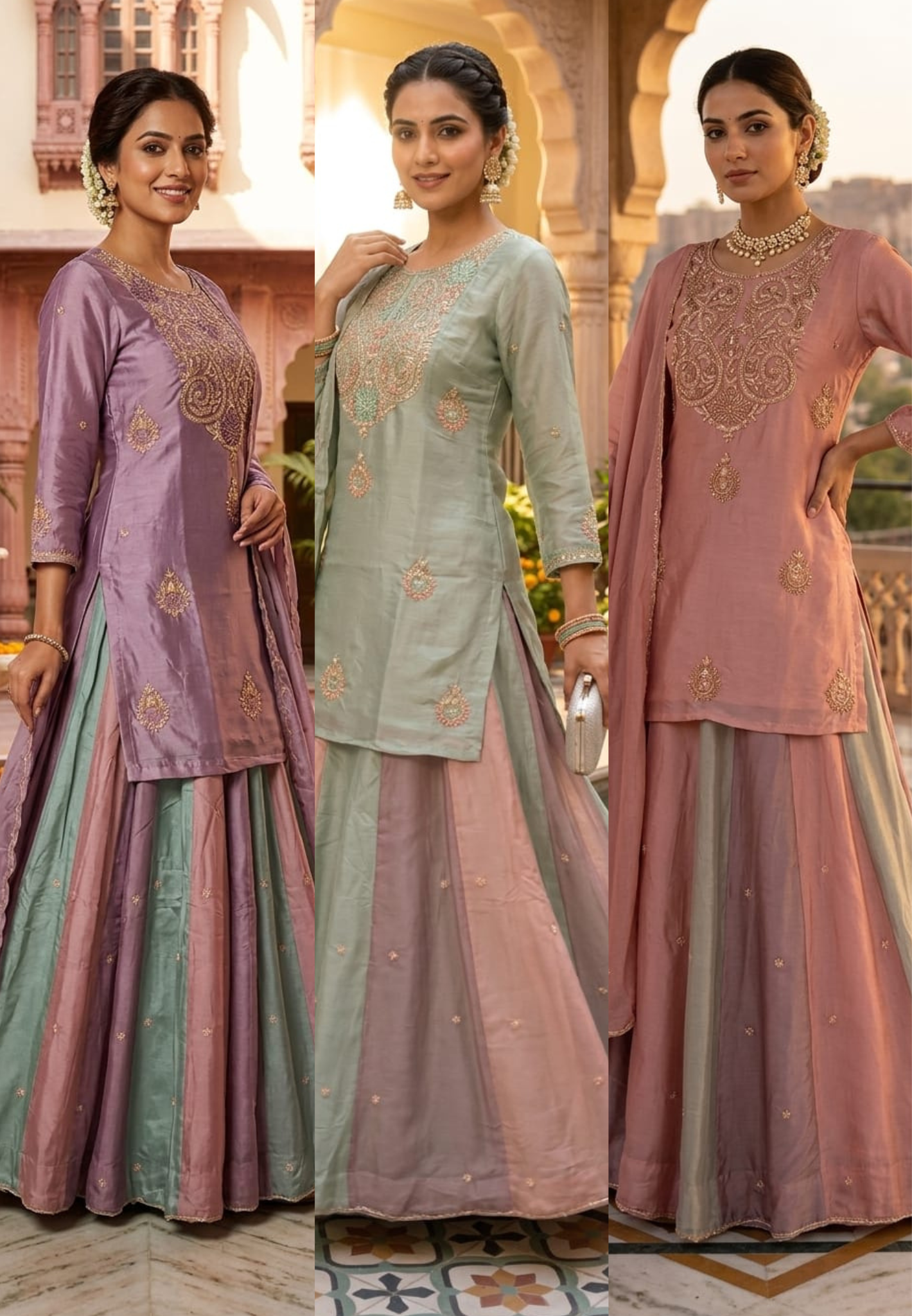 Elegant Pastel Embroidered Kurta Lehenga Set with Dupatta-13781 RB26