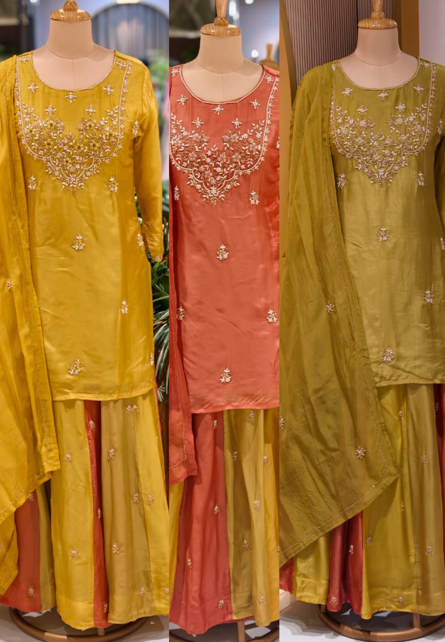 Embroidered Party Wear Kurta Set with Dual-Tone Pannel Skirt & Dupatta 13741 RB29