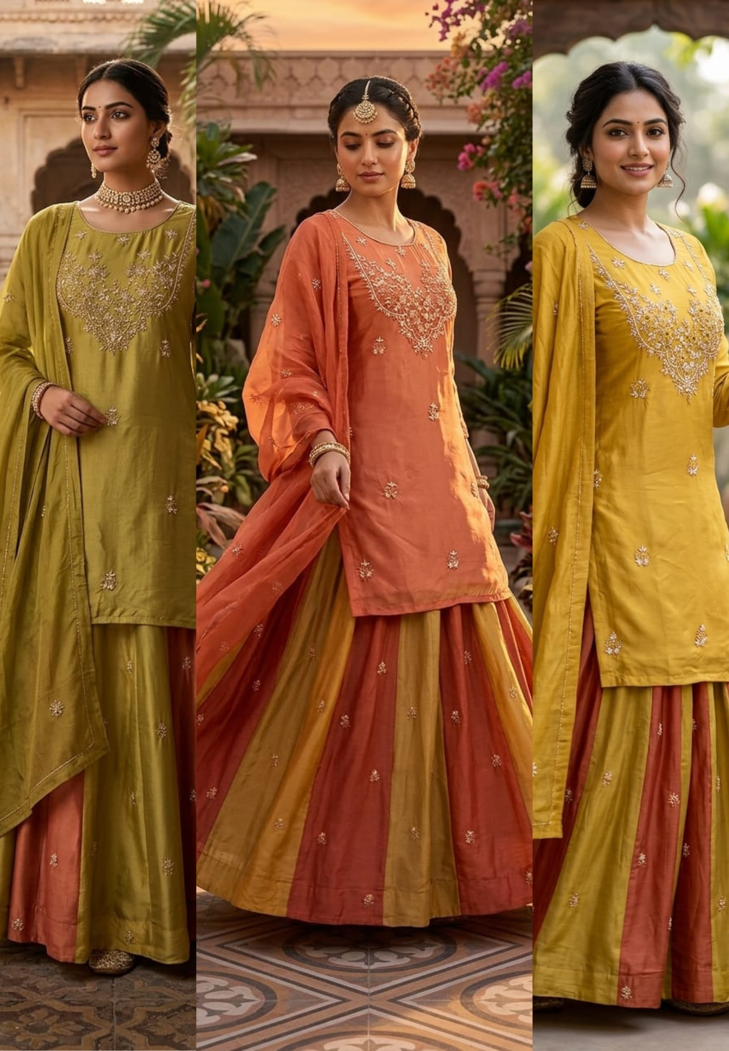 Embroidered Party Wear Kurta Set with Dual-Tone Pannel Skirt & Dupatta 13741 RB29