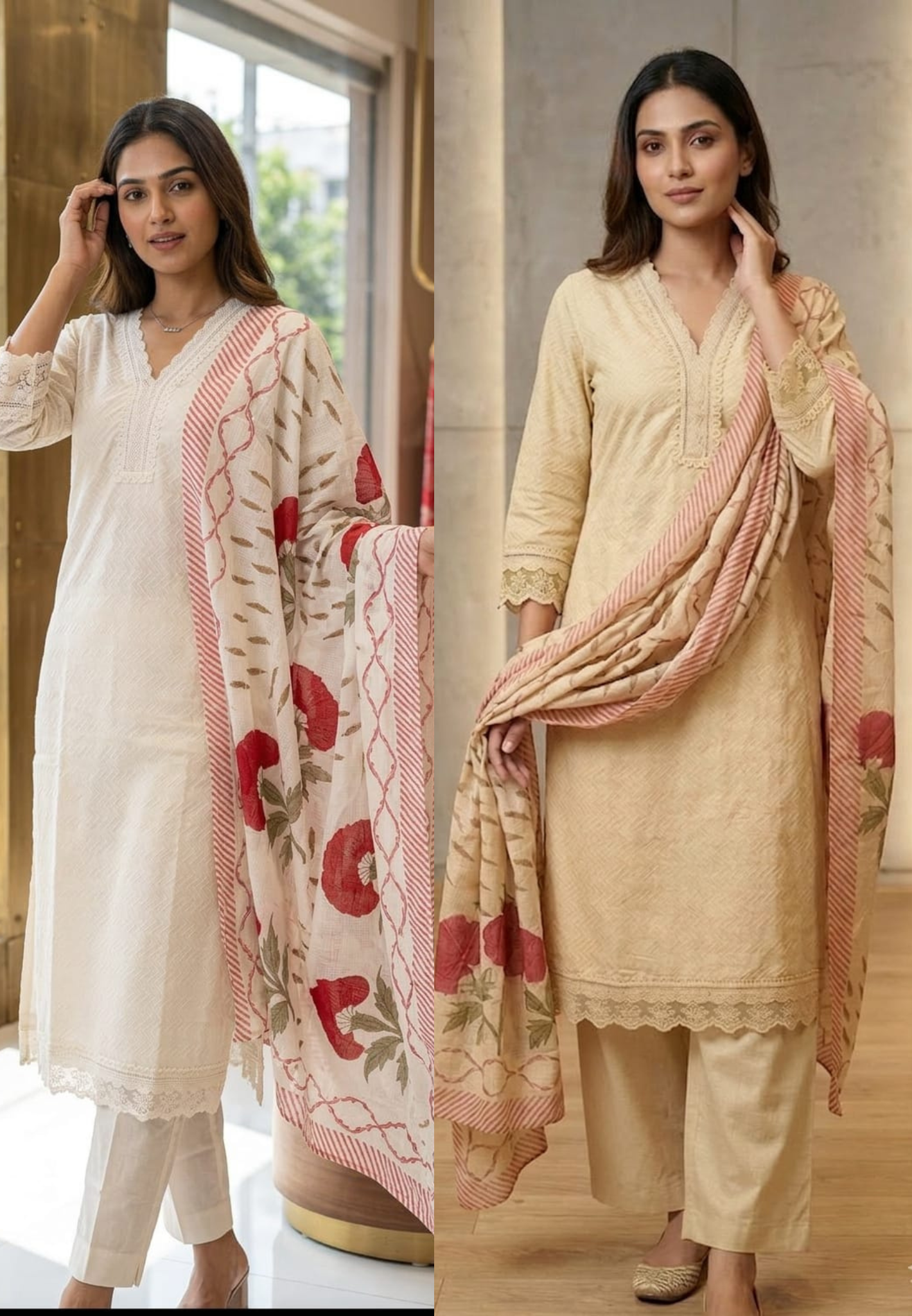 Elegant Straight Graceful Cotton Full Suit Set with Printed Dupatta & Lace Detailing- 14833 RB490