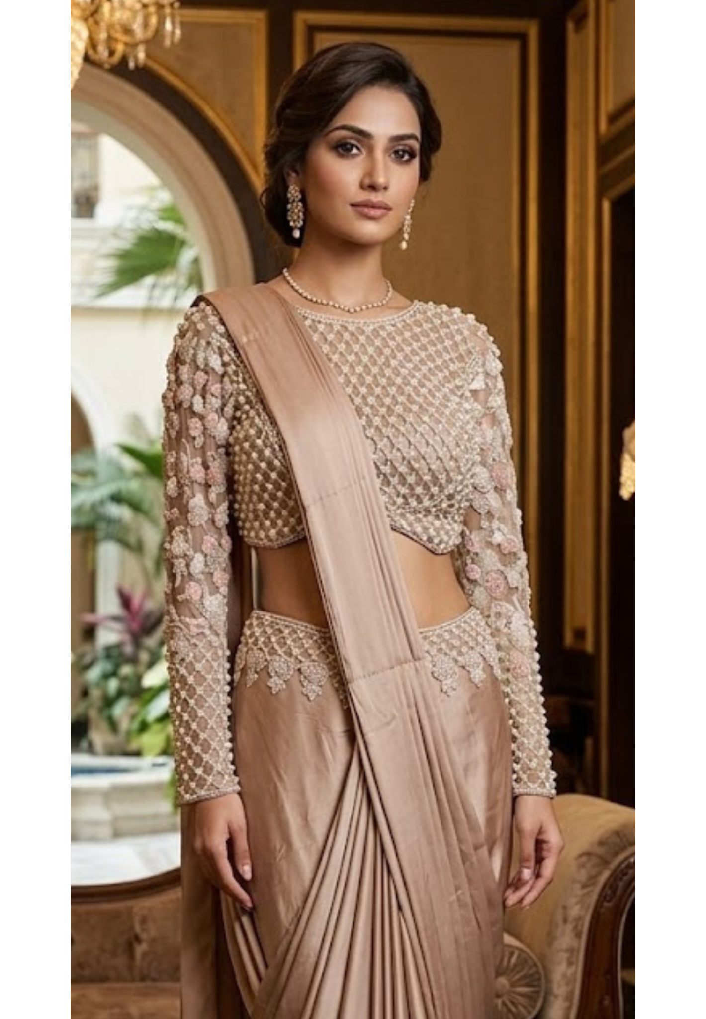 Ethereal Glow Pearl Luxe Embroidered Drape Saree- 11151 RB90