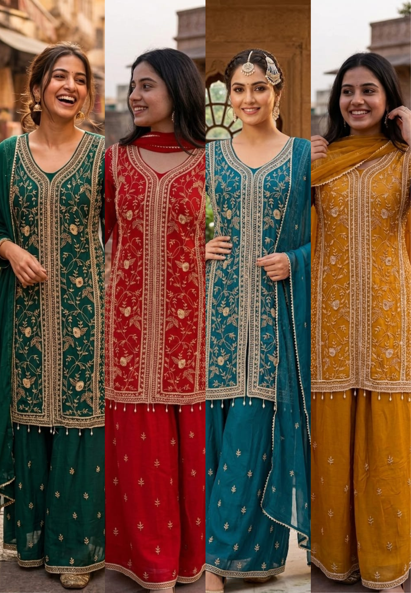 Beautifully Pattrened Zarina Pearl Work Heavy Wear Chinon Full Suit Set With Dupatta & Palazzo Bottom-13627