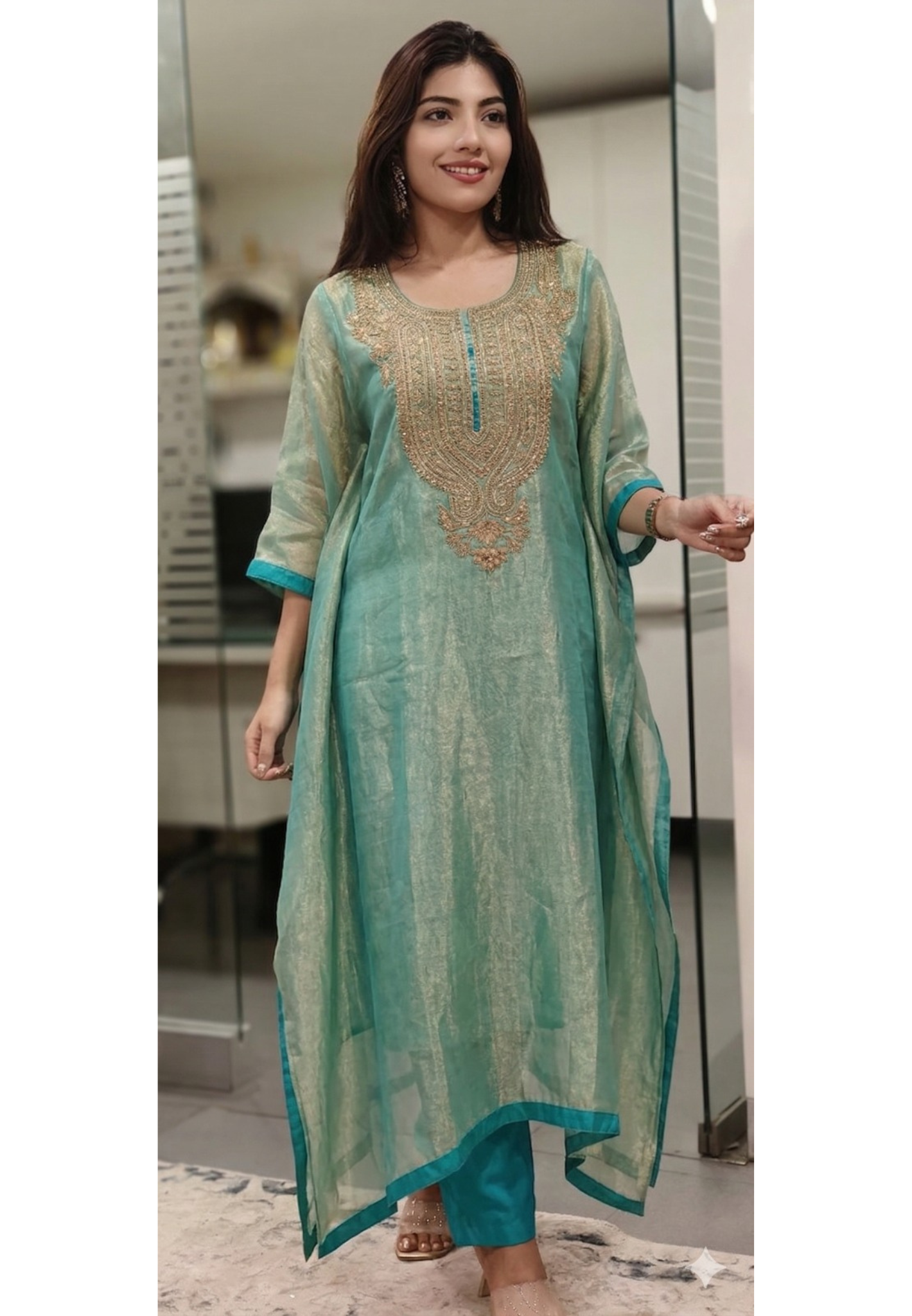 Real Tissue Crystal Front & Back Handwork Party Wear Kaftan Pant With Crepe Inner Inside- 12320