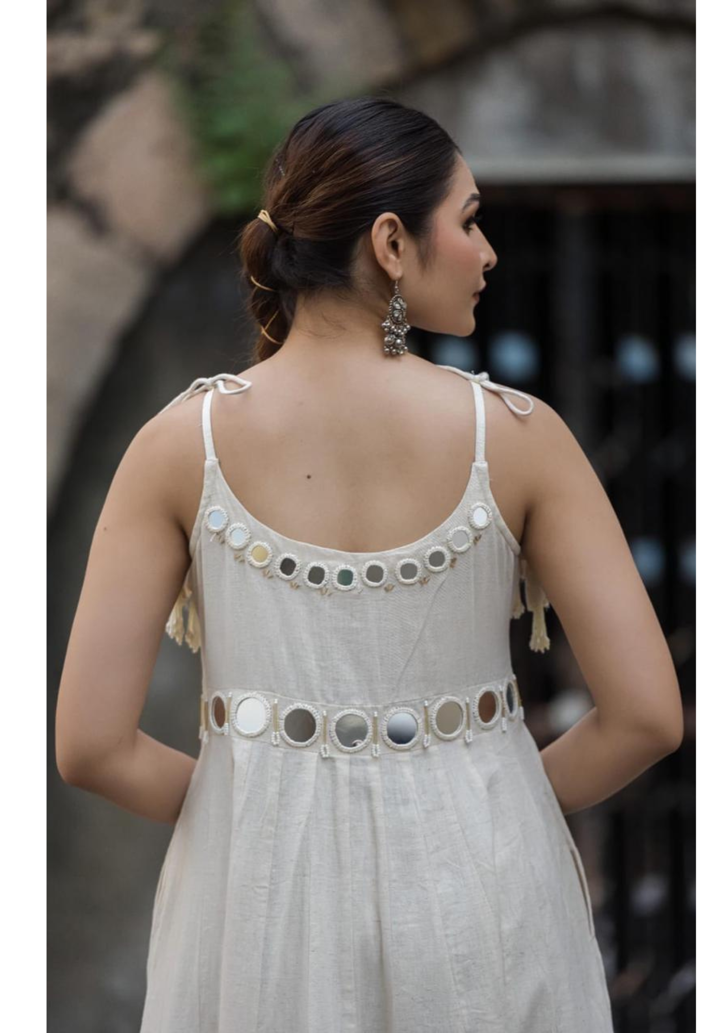 Elegant Handloom Cotton Noodle Strap Kurta Set with Mirror Detailing With Loose Pants-14185 RB170