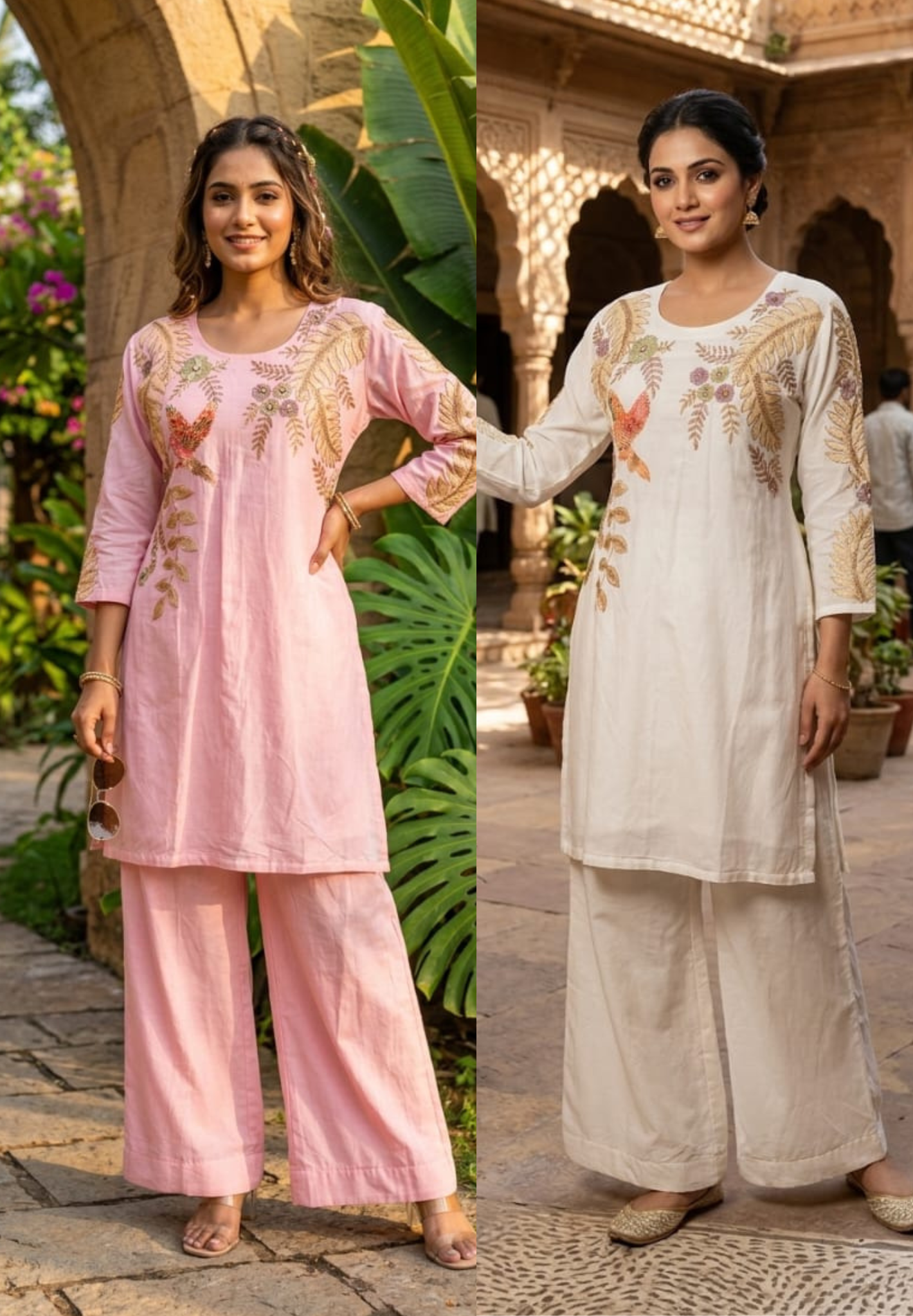 Figure Printed Co-Ord Set With Golden Outline Work In Mul Chanderi Fabric-13925