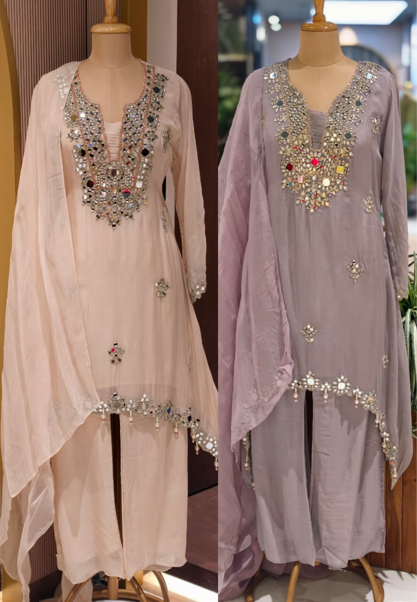 Real Mirror Handwork Heavy Designer Look Full Suit Set With Dupatta & Palazzo Bottom-14241 RB219