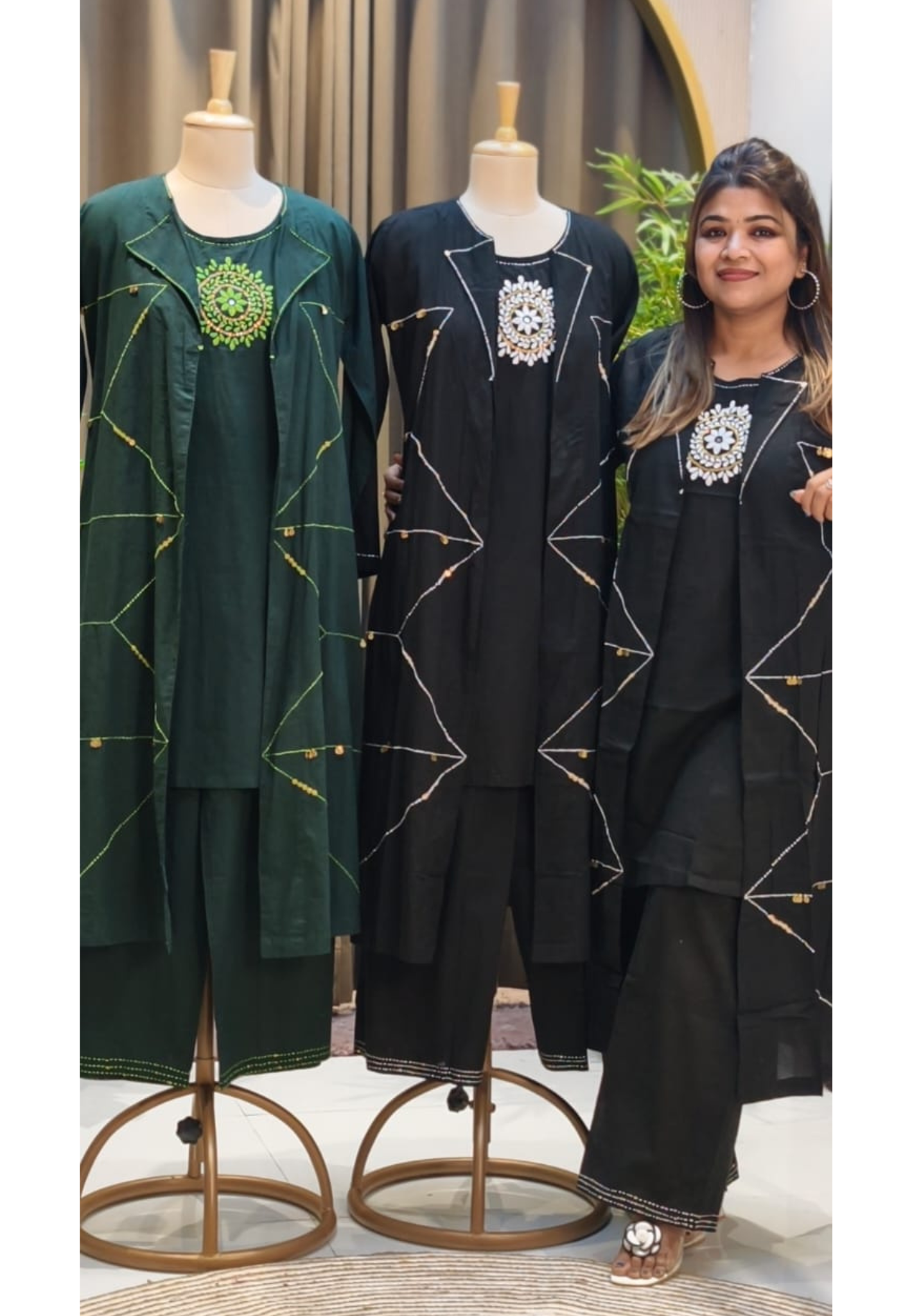 Handloom Cotton Layered Kurta Pant Set with Embroidered Inner, Handcrafted Stitch Detailing & Statement Overlay Detechable Jacket- 14409 RB256