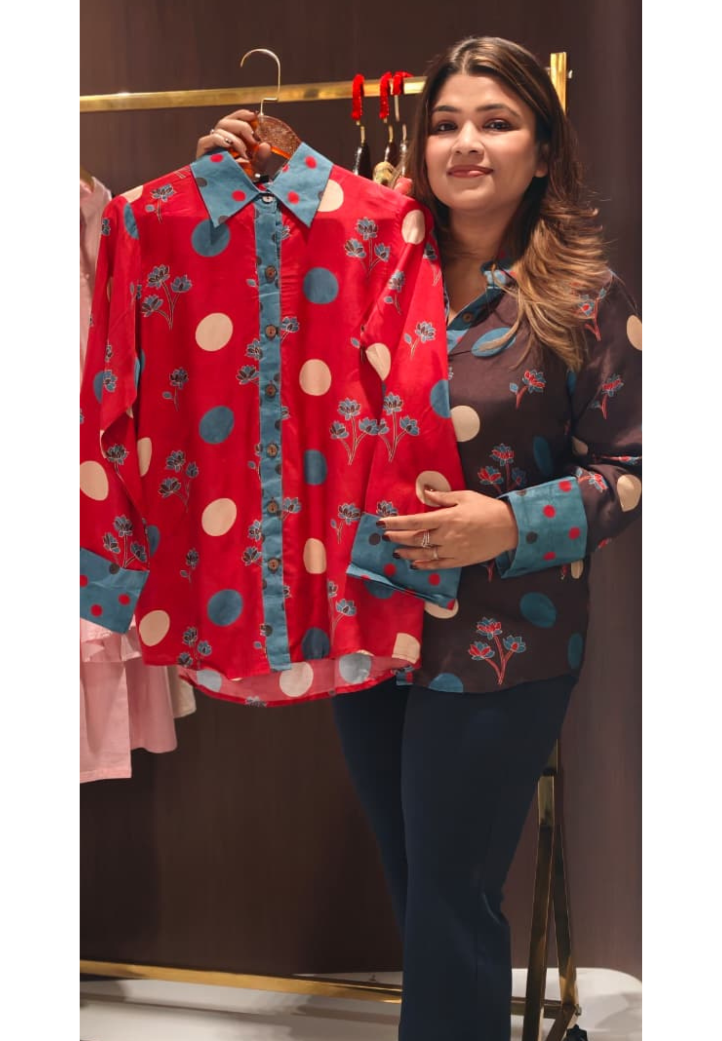 Smooth Blended Floral Polka Dotted Modal Muslin Casual Fusion Shirt (Slightly Loose Fit)-14484 RB304