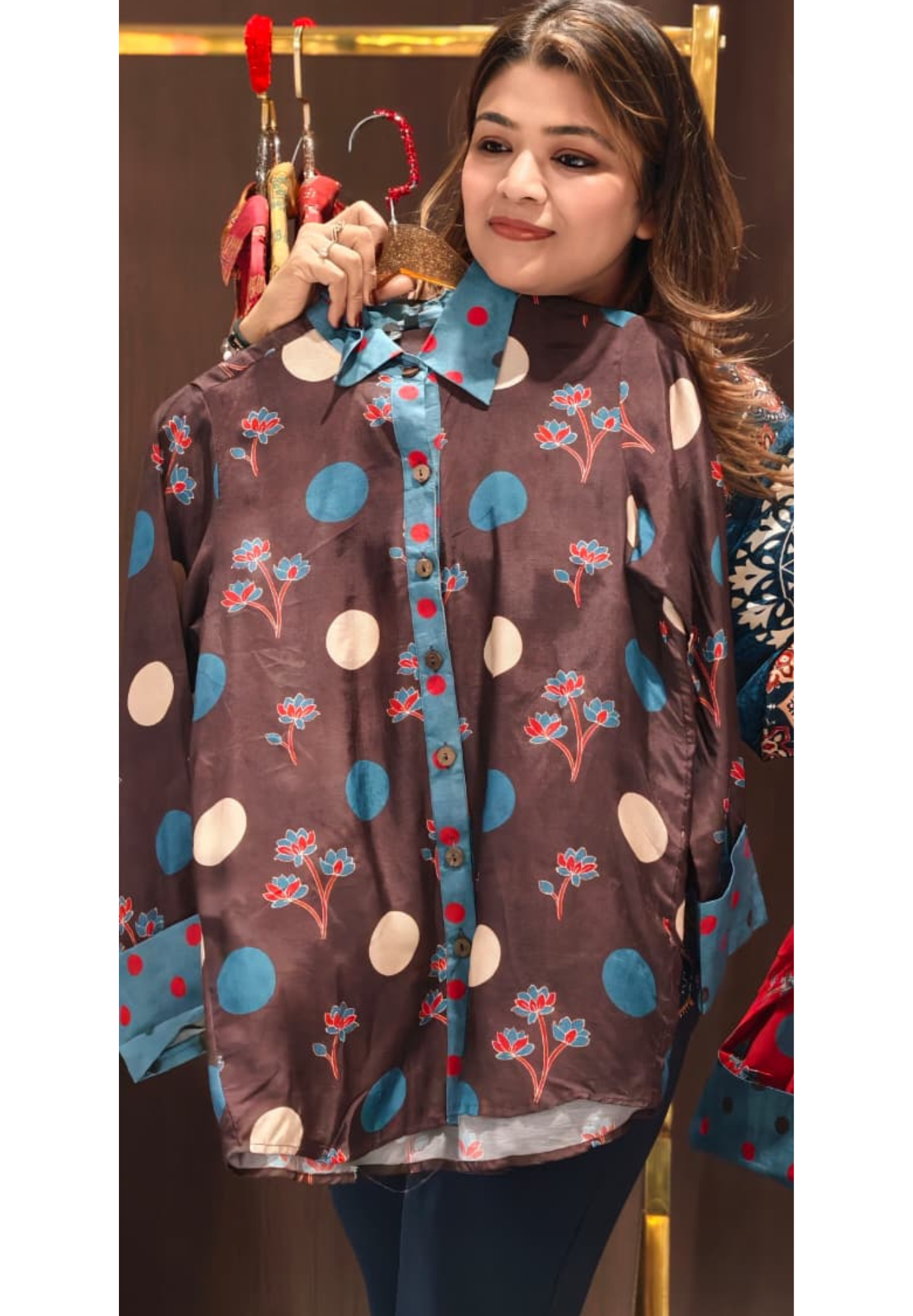 Smooth Blended Floral Polka Dotted Modal Muslin Casual Fusion Shirt (Slightly Loose Fit)-14484 RB304