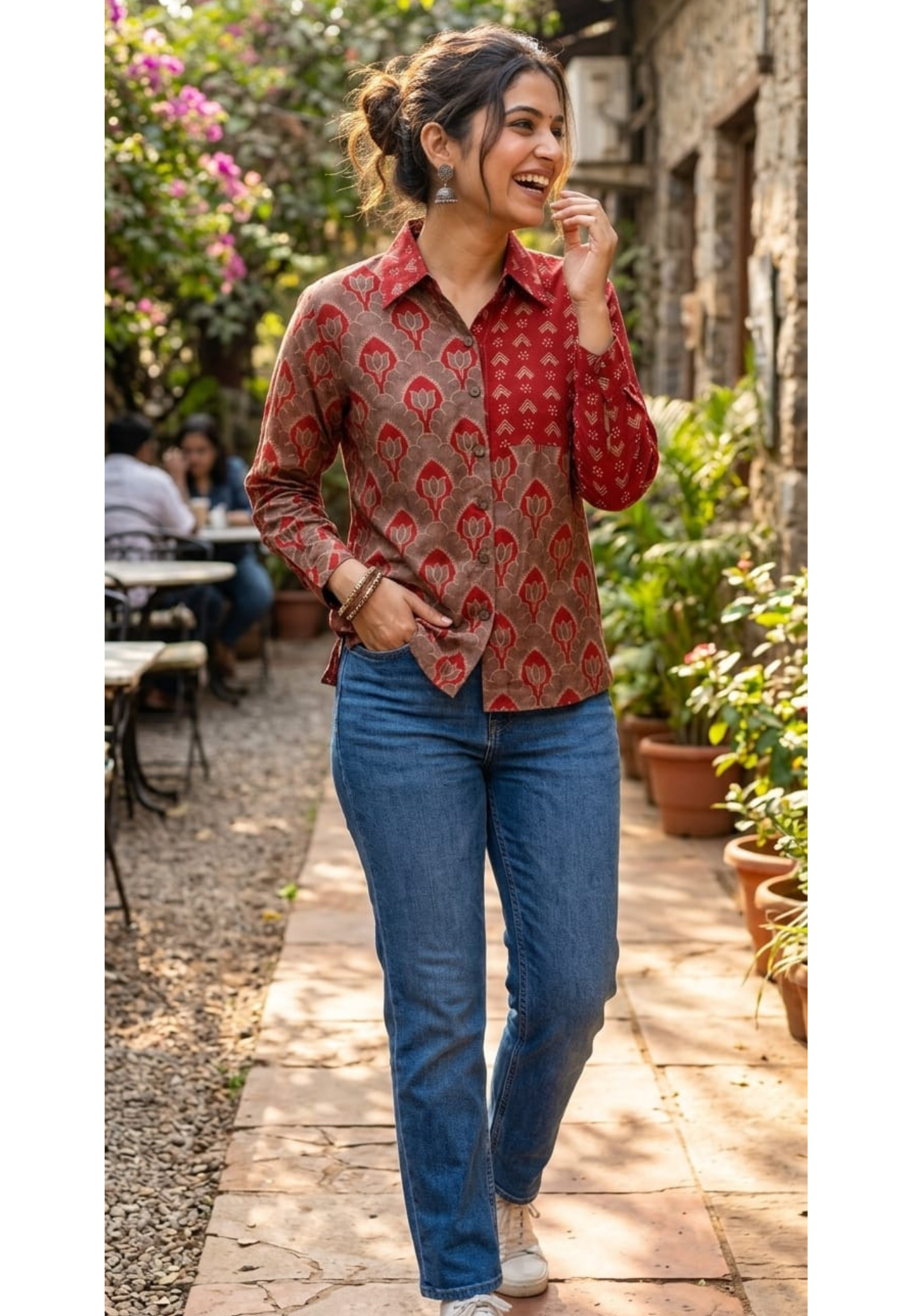 Mosaic Muse Attractive Red Vibrant Modal Muslin Casual Shirt-14439