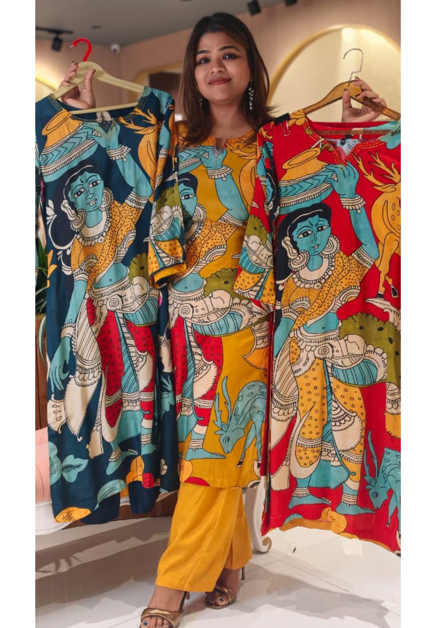Folk-Art Kalamkari Muse Digital Printed Narrative Muslin Kurta Pant Set- 14437 RB288