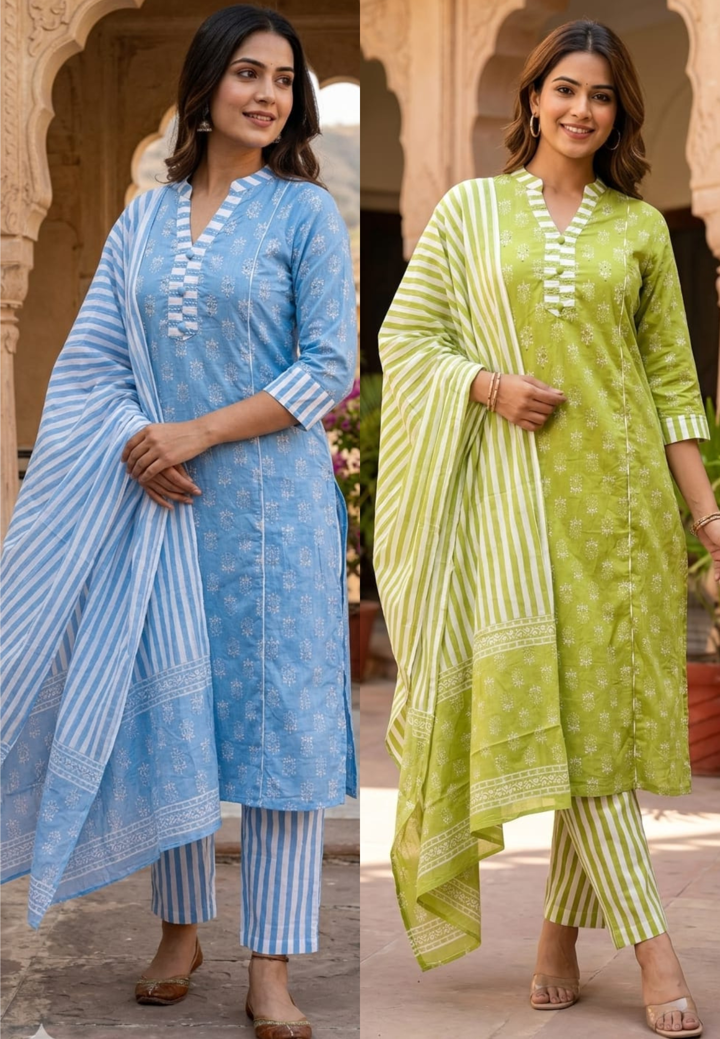 Elegant Handloom Cotton Striped Bottom & Dupatta With Floral Printed Full Suit-14504 RB294