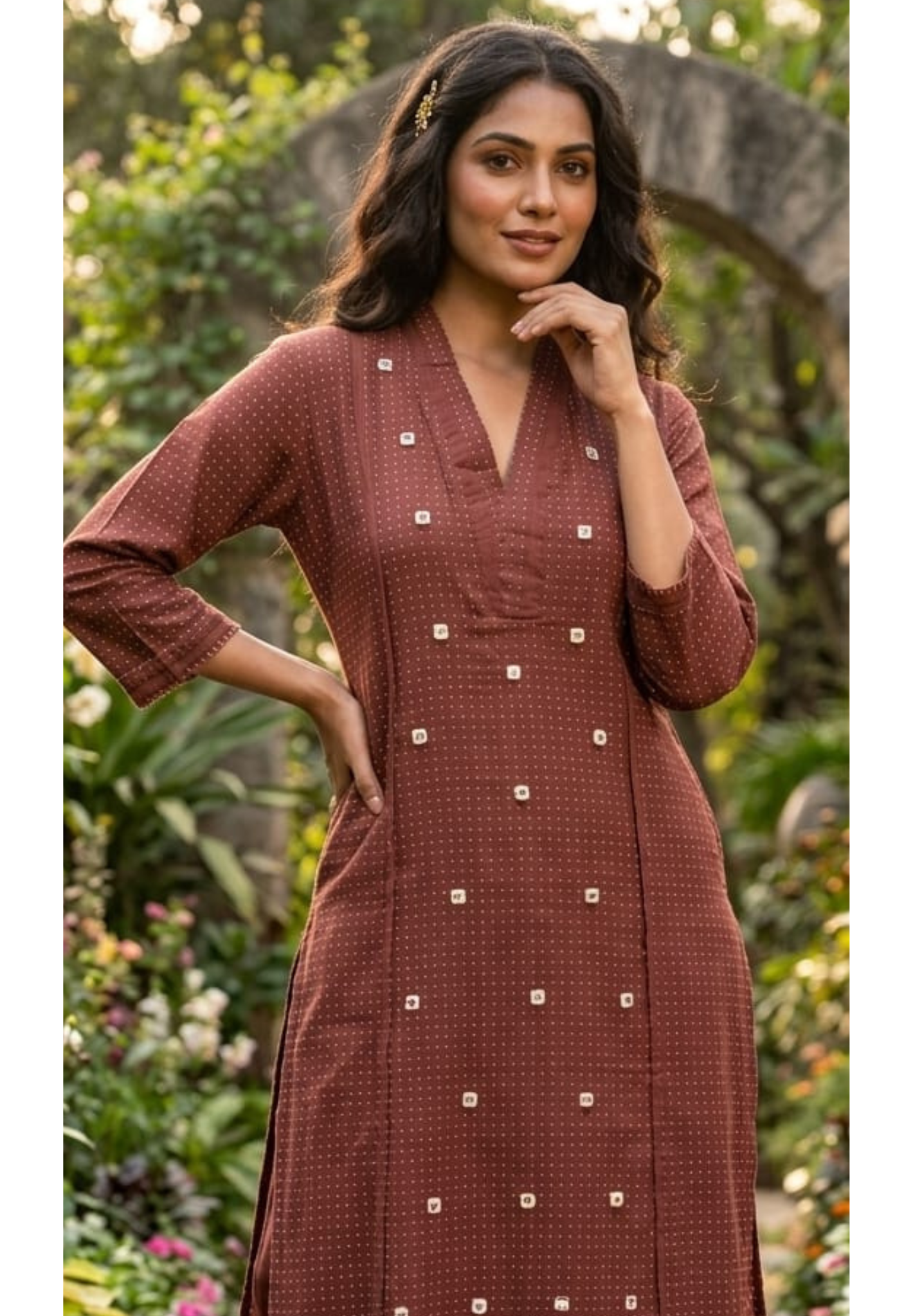 Tiny Polka Dots With Real Mirror Scattered Placement Work A-Line Cotton Kurta Pant Set- 14414 RB291