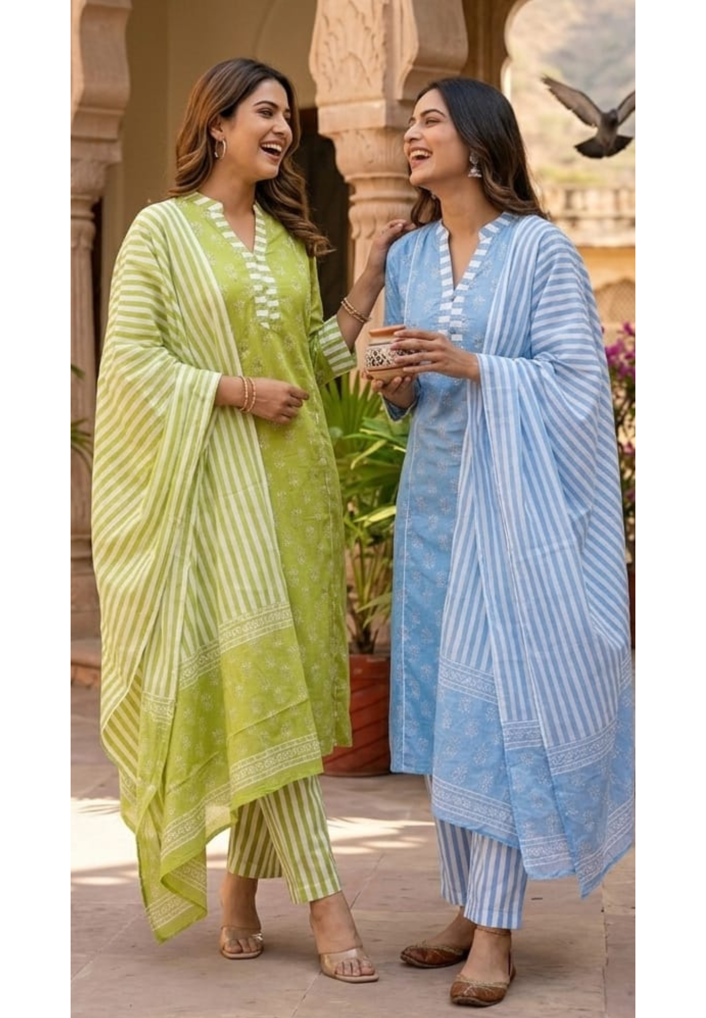 Elegant Handloom Cotton Striped Bottom & Dupatta With Floral Printed Full Suit-14504 RB294