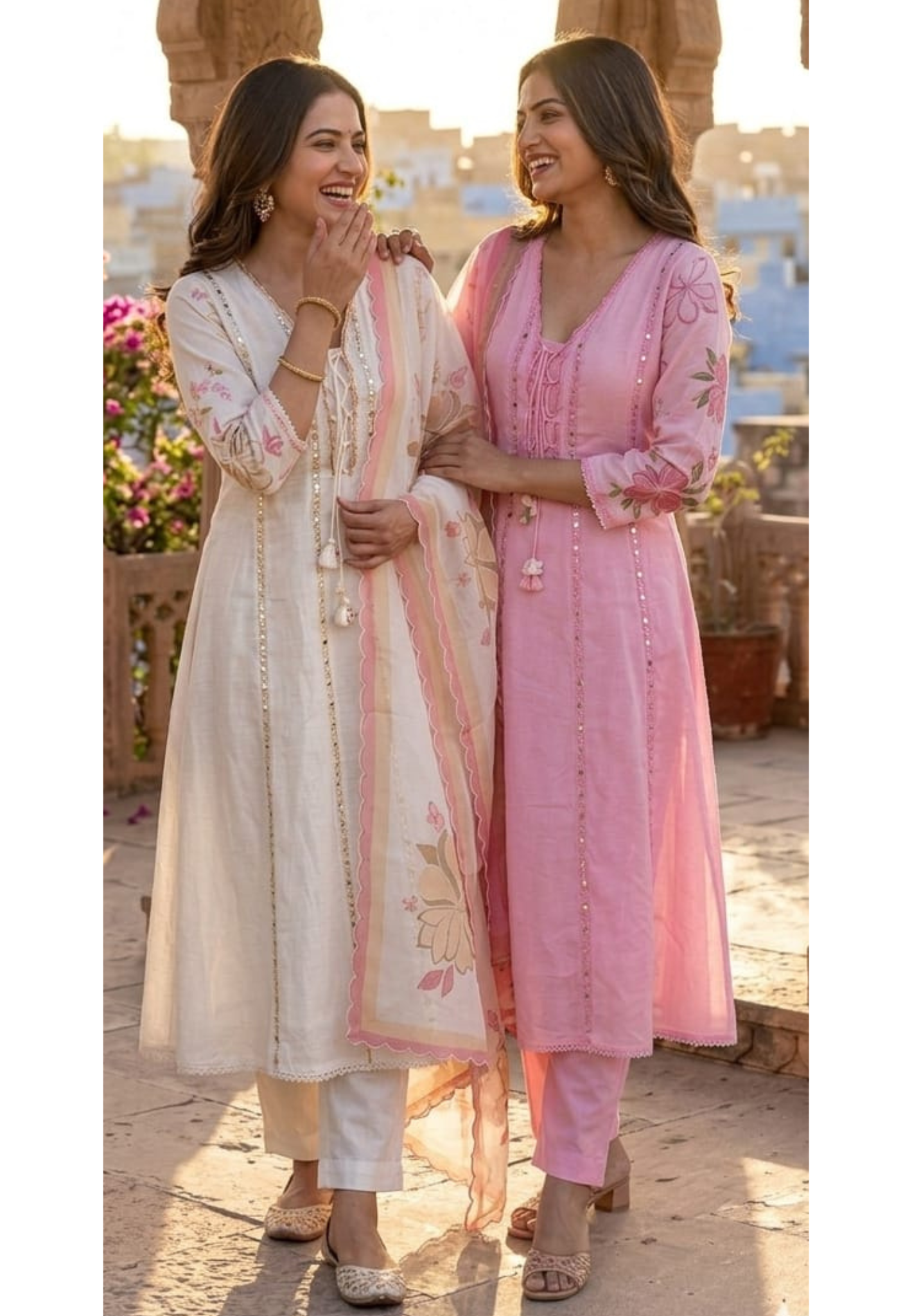 Nord Accent Real Mirror With Thread Upwork Surat Mul Chanderi Panel A-Line Full Suit Set With Dupatta- 14498 RB323