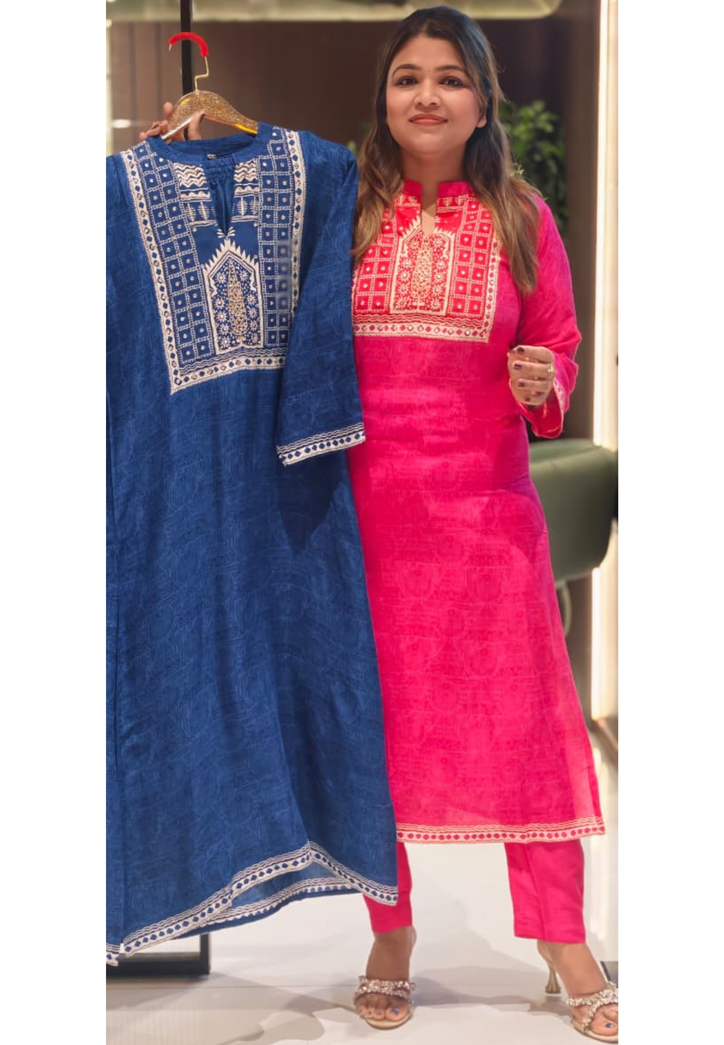 Minimal Printed Yoke Borders Outline Muslin Kurta Pant Set- 14257 RB318
