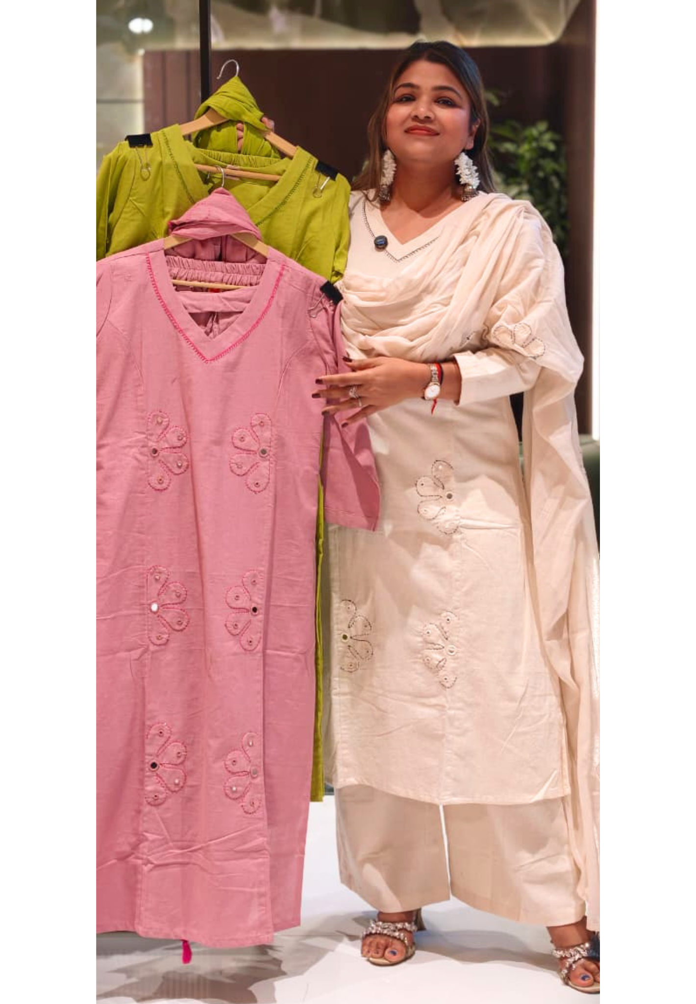 Half Phased Flower Patch Cotton A-Line Full Suit Set With Dupatta- 14415 RB326