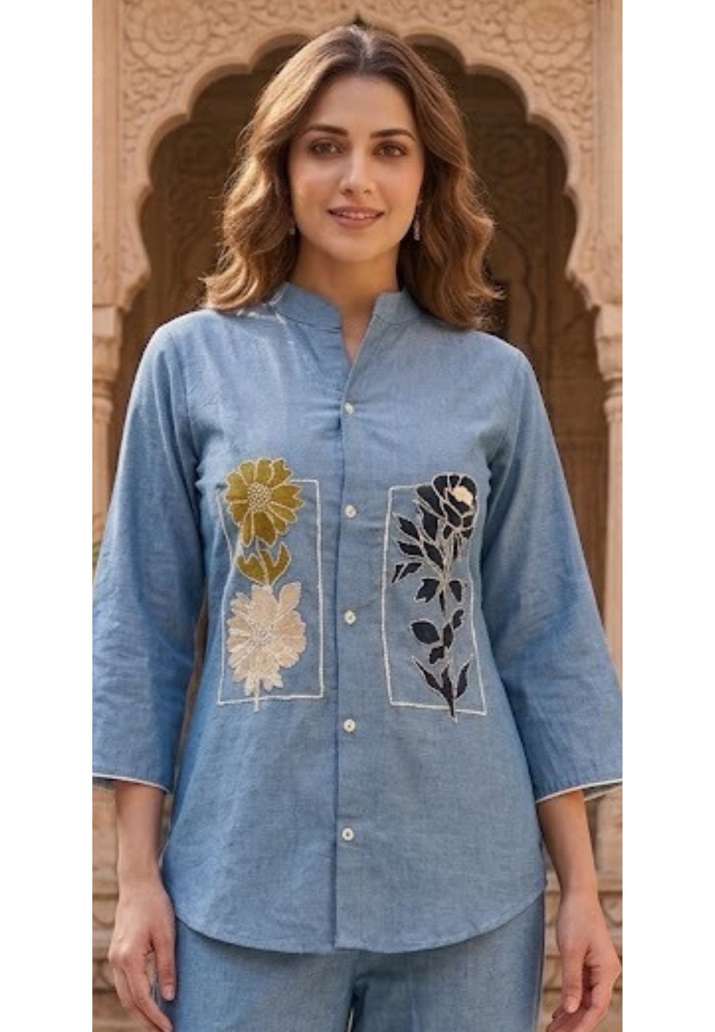 Premium Casual Chic Ethnic Floral Embroidery Cotton Denim Co-Ord Set- 14550 RB346