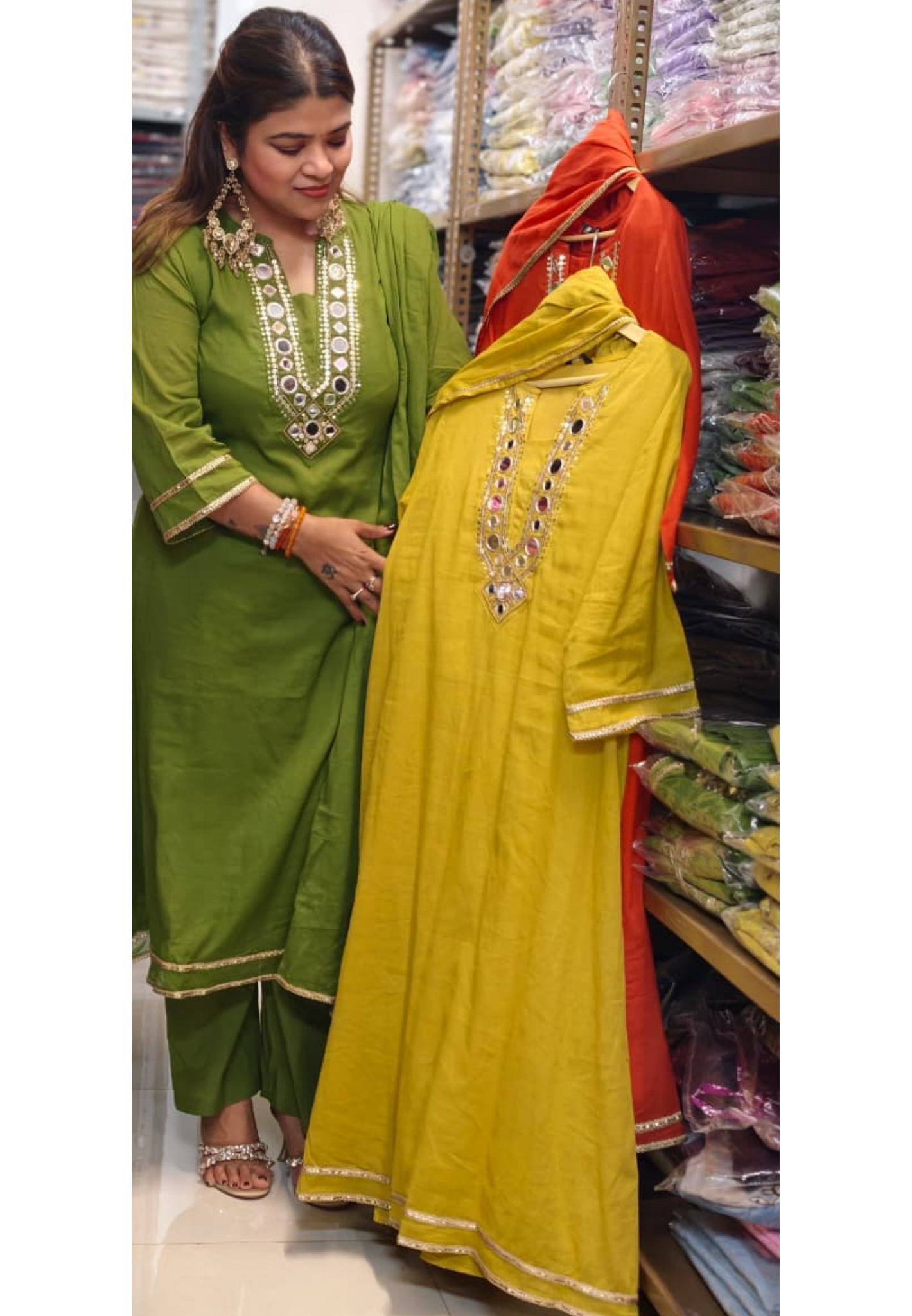Royal Mirror Festive Glow Ensemble A-Line Mul-Cotton Full Suit Set With Dupatta- 14534 RB337