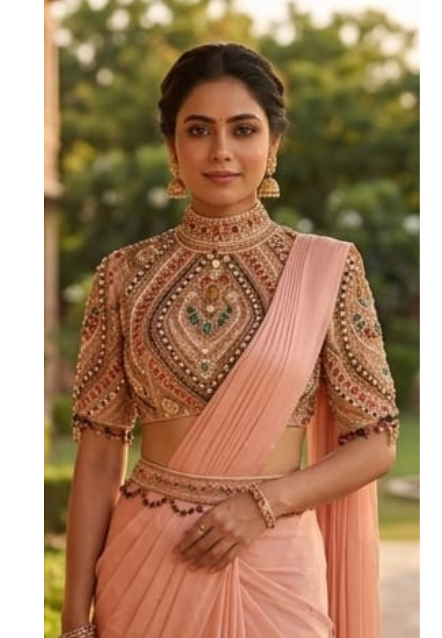 Elegant Pre-Draped Partywear Luxury Hand-Embroidered Designer Saree with Heavy Stone & Zardosi Work Blouse- 14525 RB349