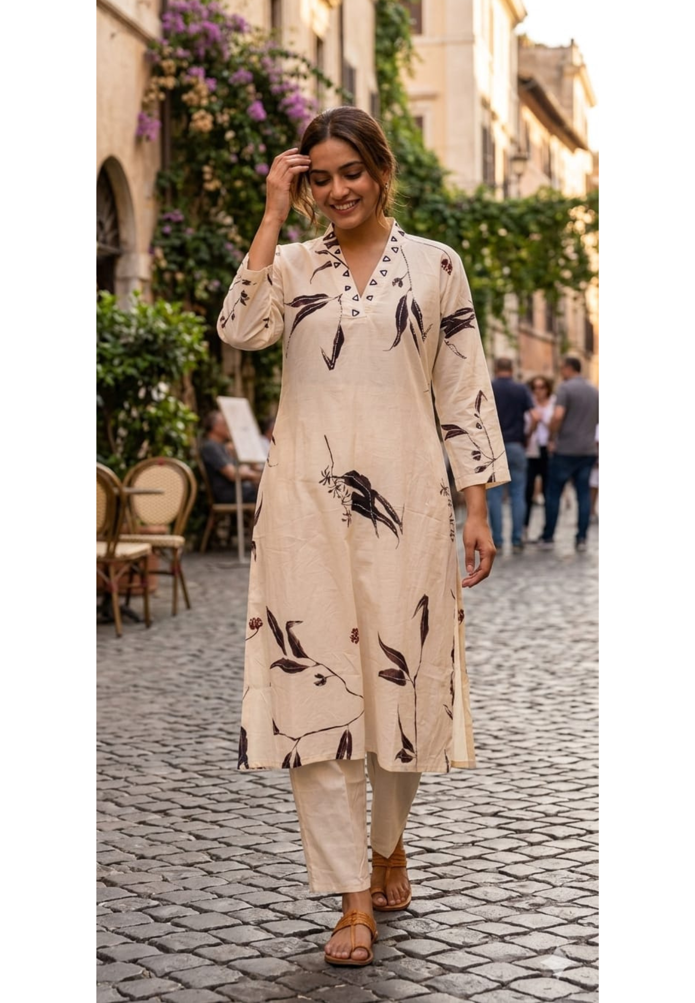 Pure Mul Cotton Leaf Print A-Line Kurta With Bottom-13955 RB451