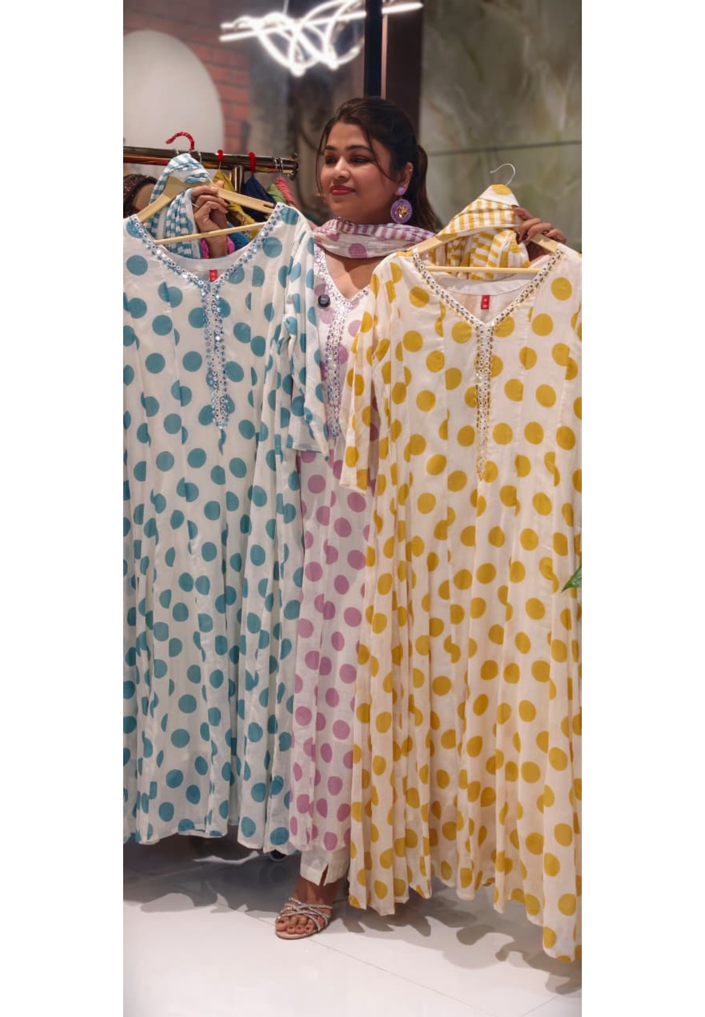 Mul Cotton Summer Style Polka Dot Anarkali Full Suit set-14441 RB296