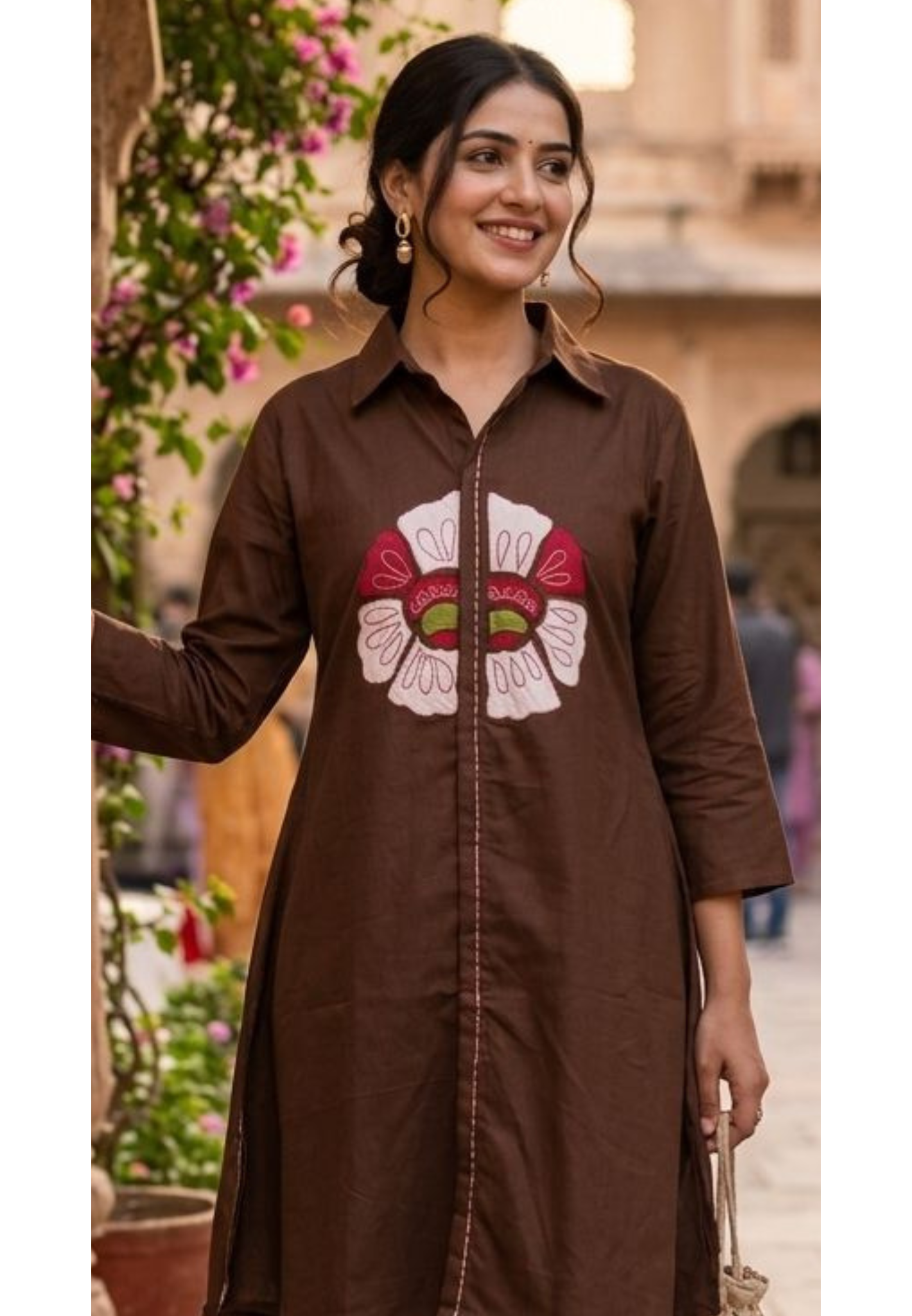 Unique Floral Paisley Patch Look Collared A-Line Cotton Co-Ord Set- 14583 RB372