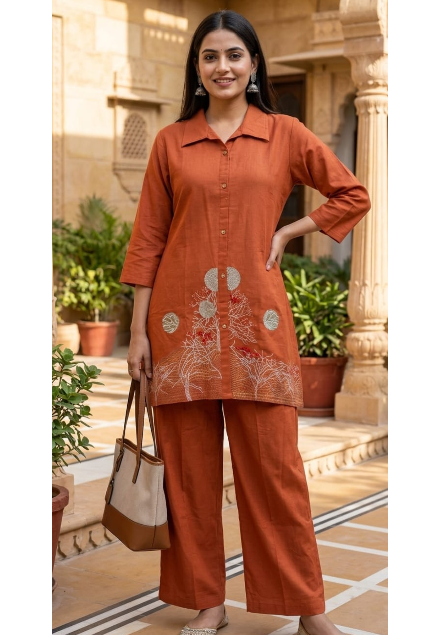 Vibrant Rustic Charm Intricate Floral Embroidery Flex Cotton Co-Ord Set- 14594 RB364