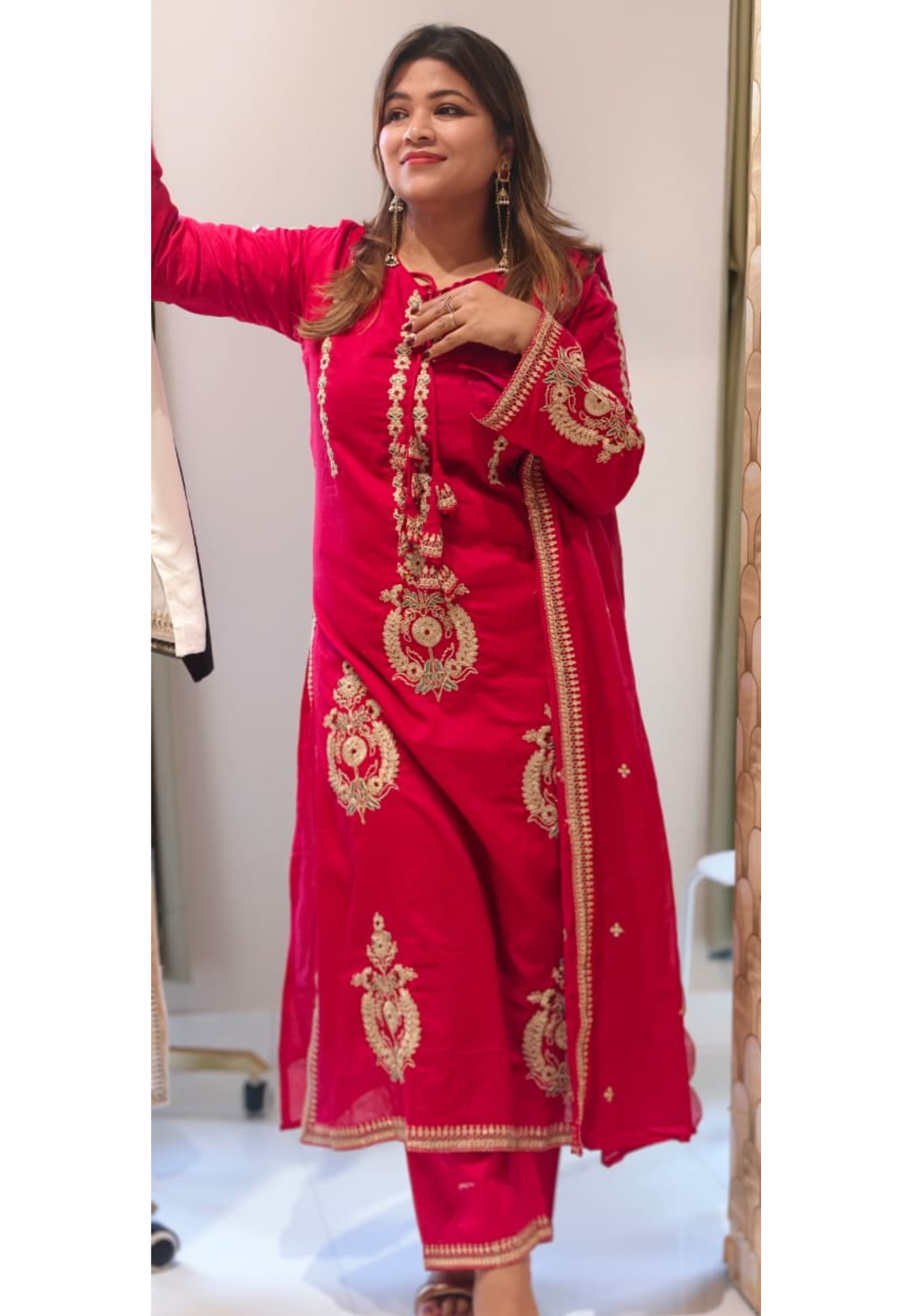 Golden Touch Pure Zardosi Work Embroidery Occasional Wear Mul-Cotton Full Suit Set With Dupatta- 14731 RB389