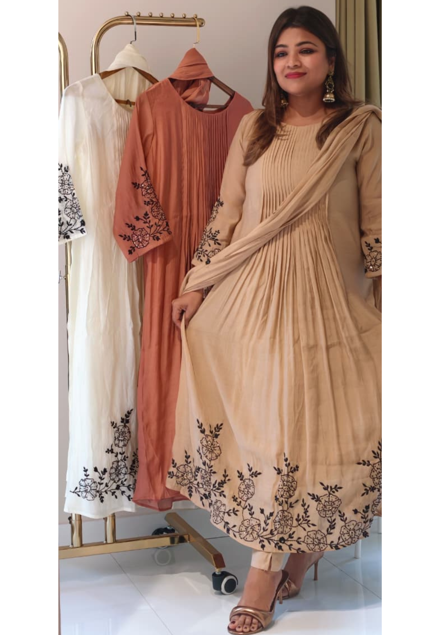 Surat Mul Chanderi Intricate Fine Embroidery Pleated A-Line Solid Full Suit Set With Dupatta- 14677 RB392