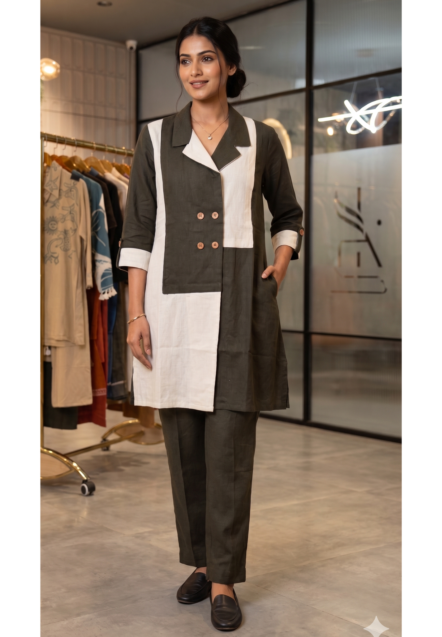 Black & White Stylish Look Dual Tone Cotton Co-Ord Set- 13298
