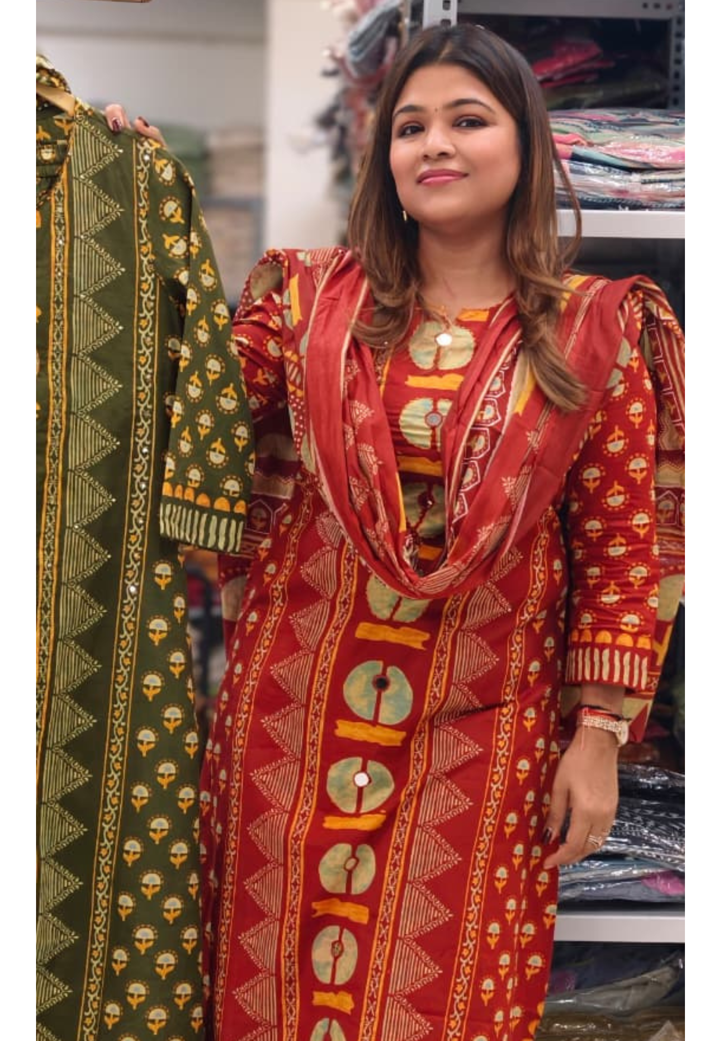 Bati Traditional Print A-Line Full Suit Set With Dupatta In Pure Cotton Fabric- 14796 RB418
