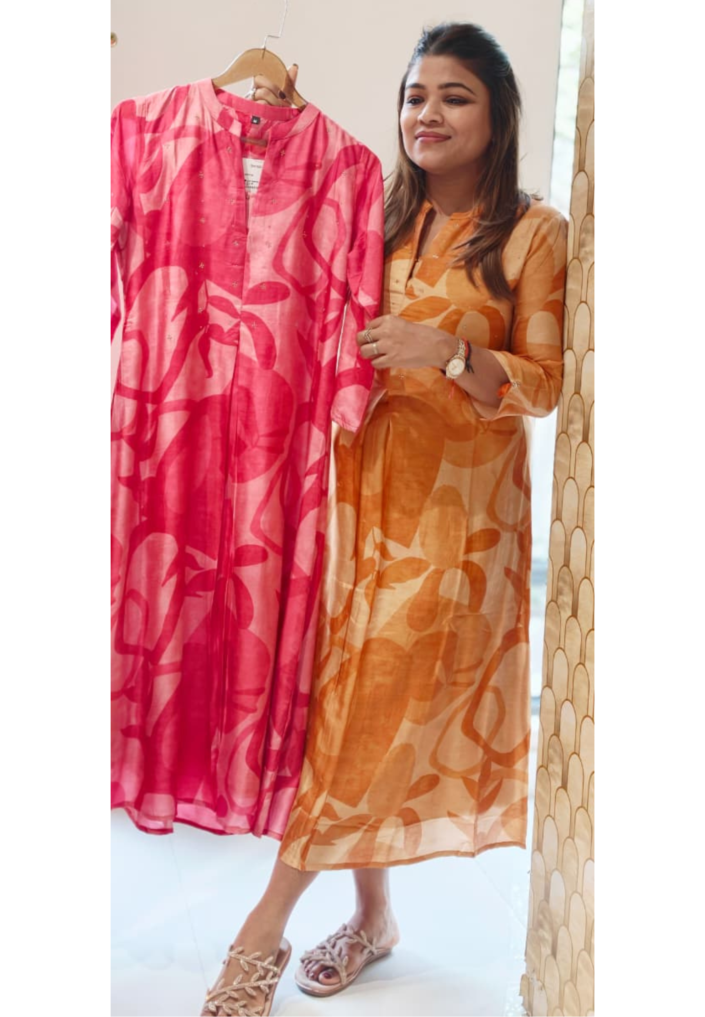 Mossaic Print Ballon Sleeve A-Line Silk A-Line Frock With Stone Touch- 14622 RB356