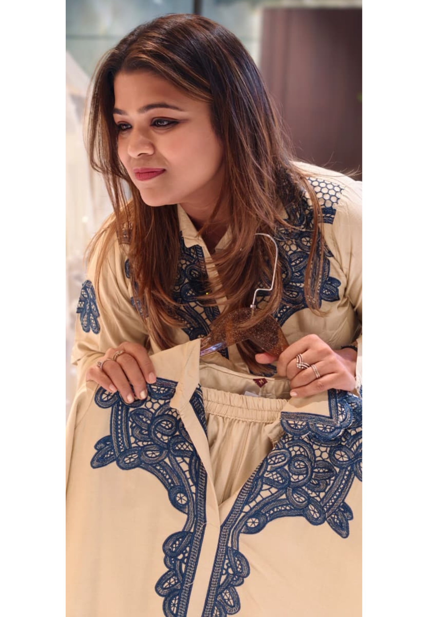 Lace Trimmed Touch Bold Look Casual Wear Co-Ord Set In Rayon Fabric- 14701 RB406