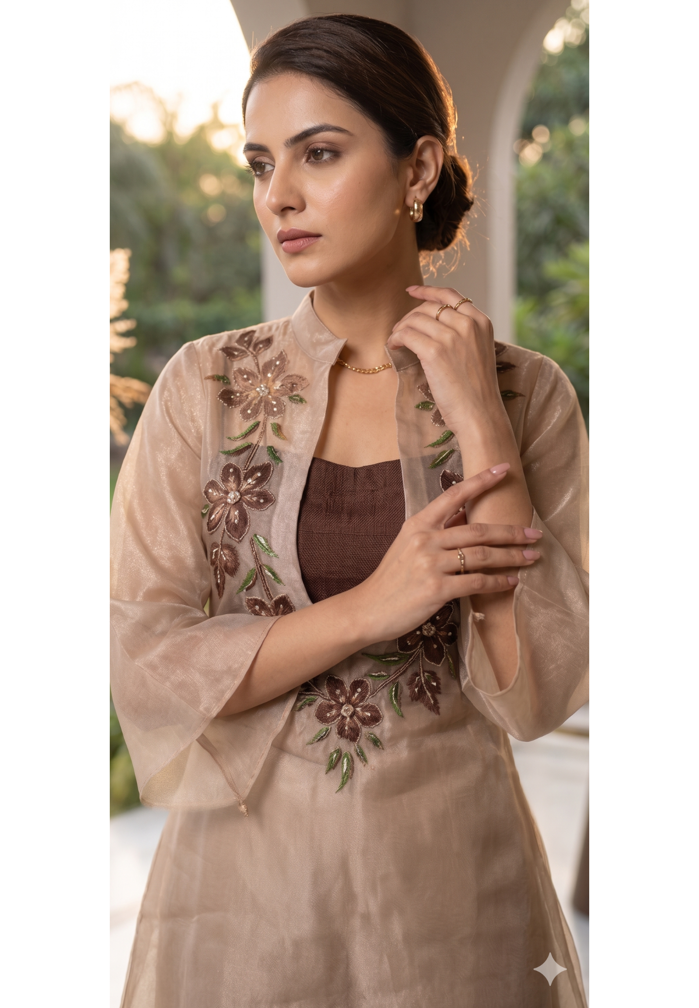 Elegant Digital Floral Print Tasseled Kurta With Buster & Bottom In Tissue Fabric- 14315,17 RB217