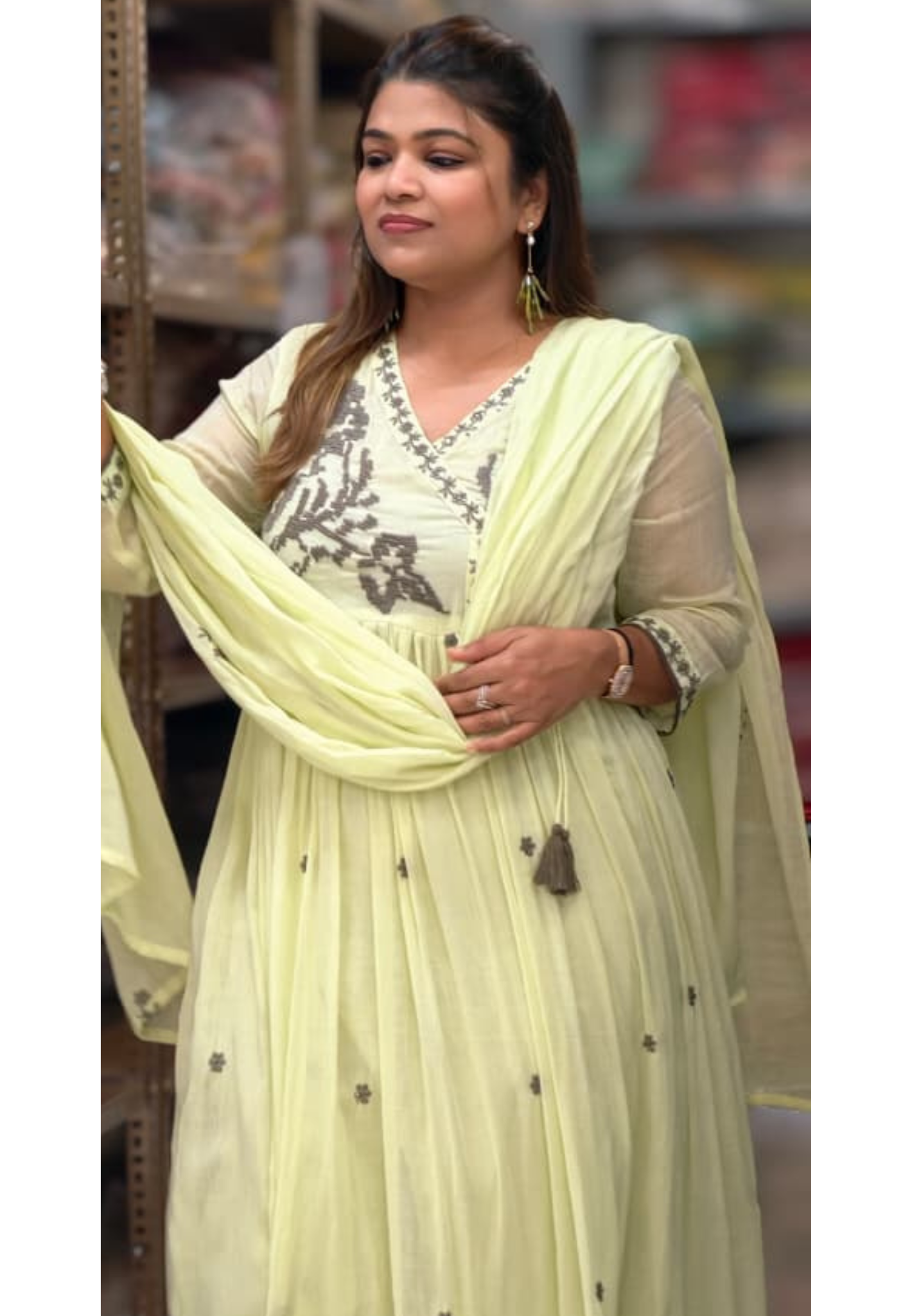 Cerulean Cross-Stitch Embroidered Angrakha Tiered Pleated Flared Anarkali Full Suit Set- 14852 RB501