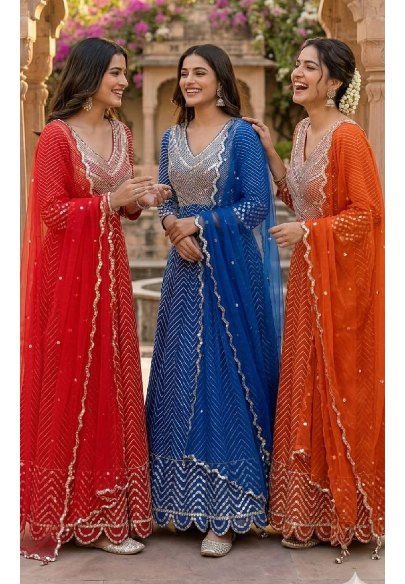 Majestic Premium Zari & Mirror Work Chevron Georgette Floor Length Anarkali Gown with Dupatta- 14233