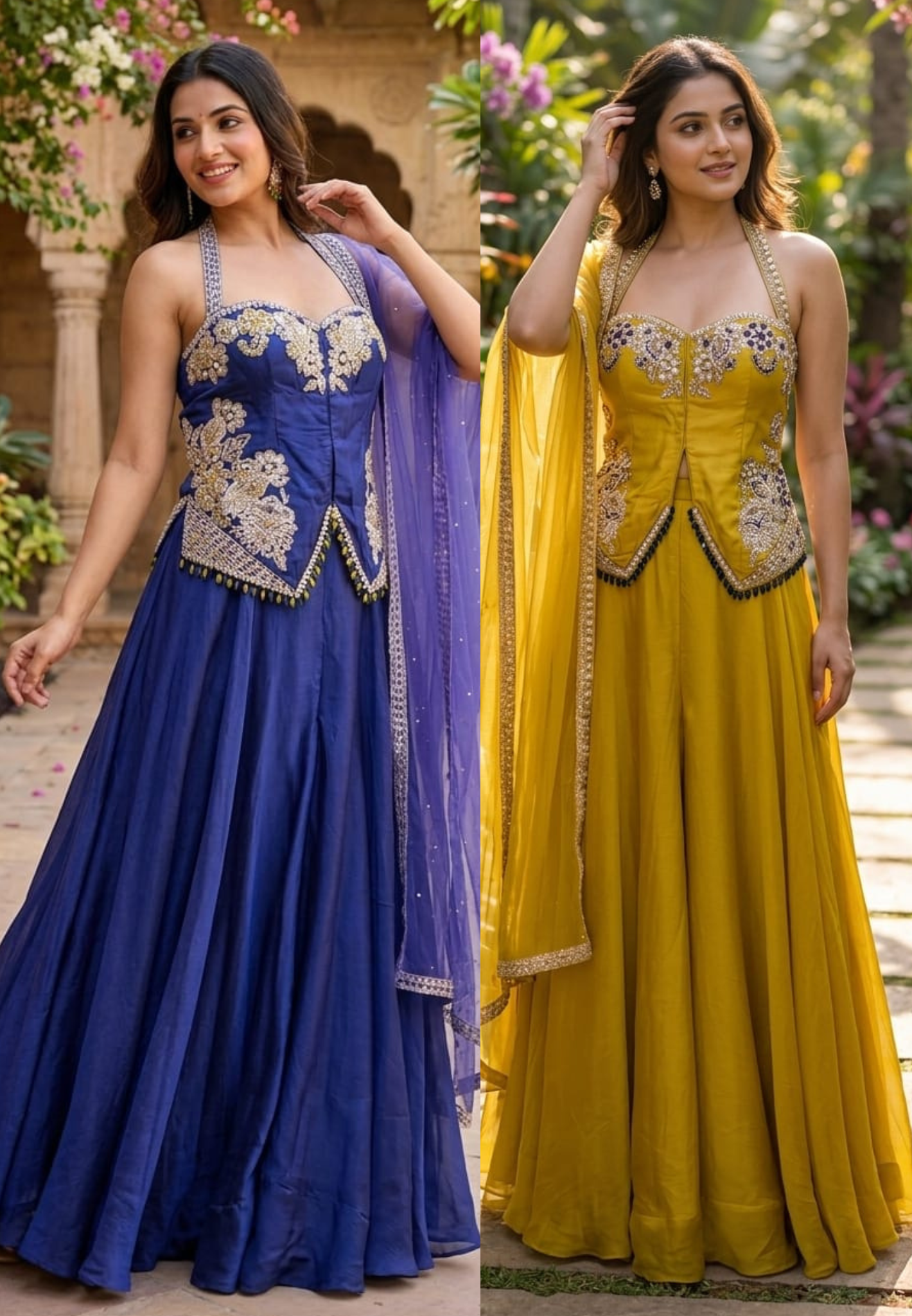 Royal Indigo Hand-Embellished Regal Statement Stunning Scalloped Bodice Indo Wear- 14326 RB333