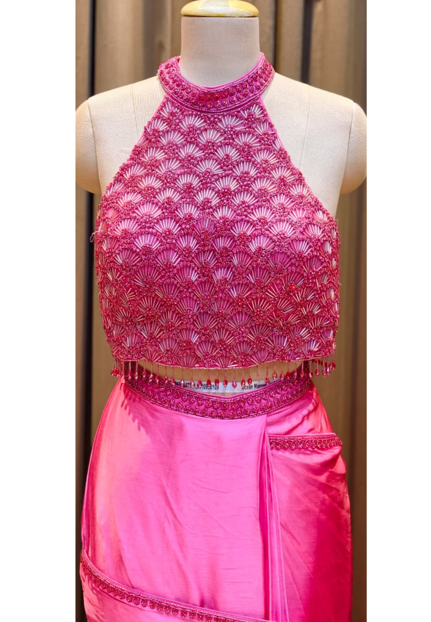 Luxury Rosé Glam Satin Drape Saree with Heavy Mirror Work Designer Blouse-14871 Dispatching after 30 Days