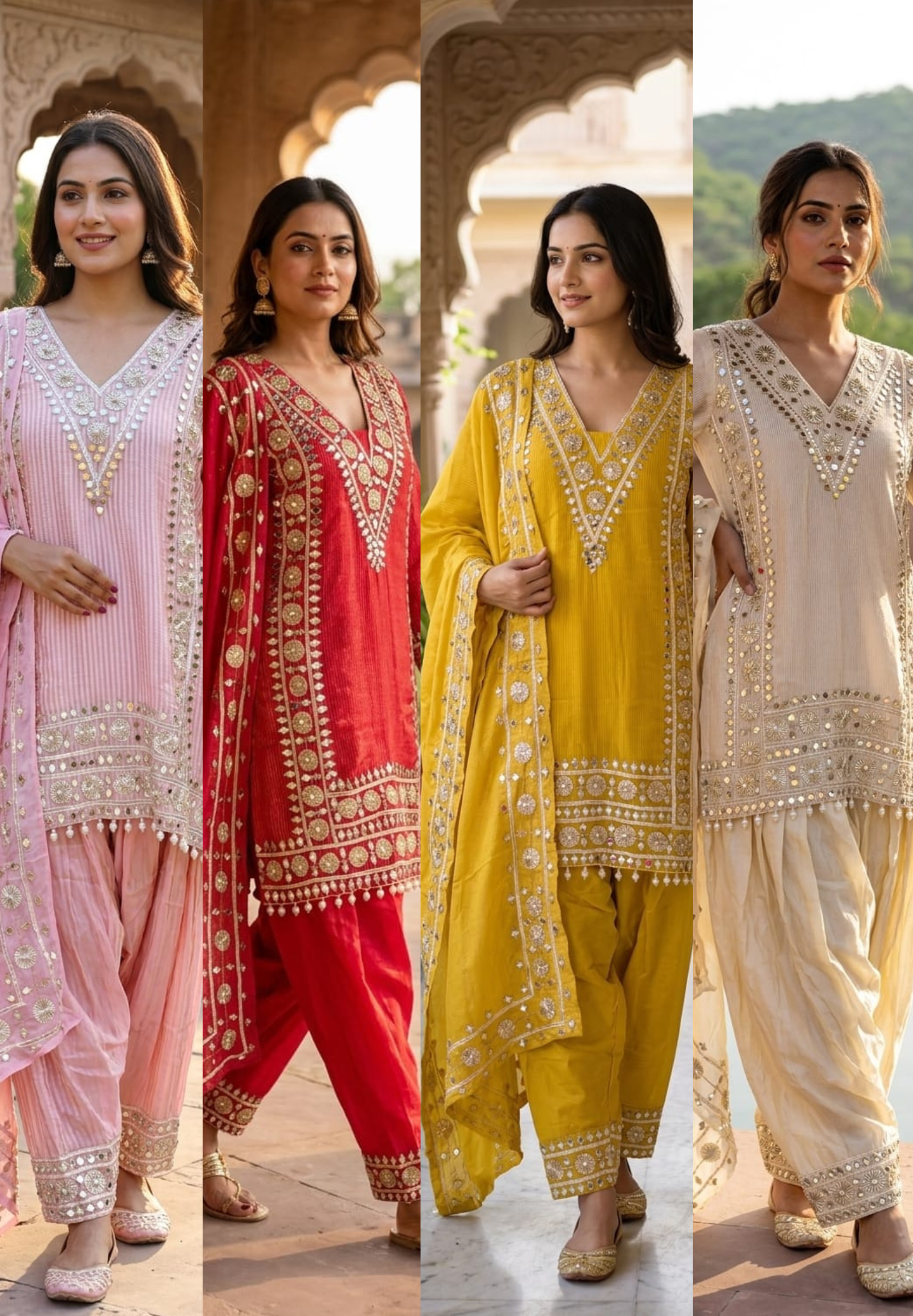 Designer Heavy Mirror Work Embroidered Kurta with Farshi Bottom Dupatta-14879