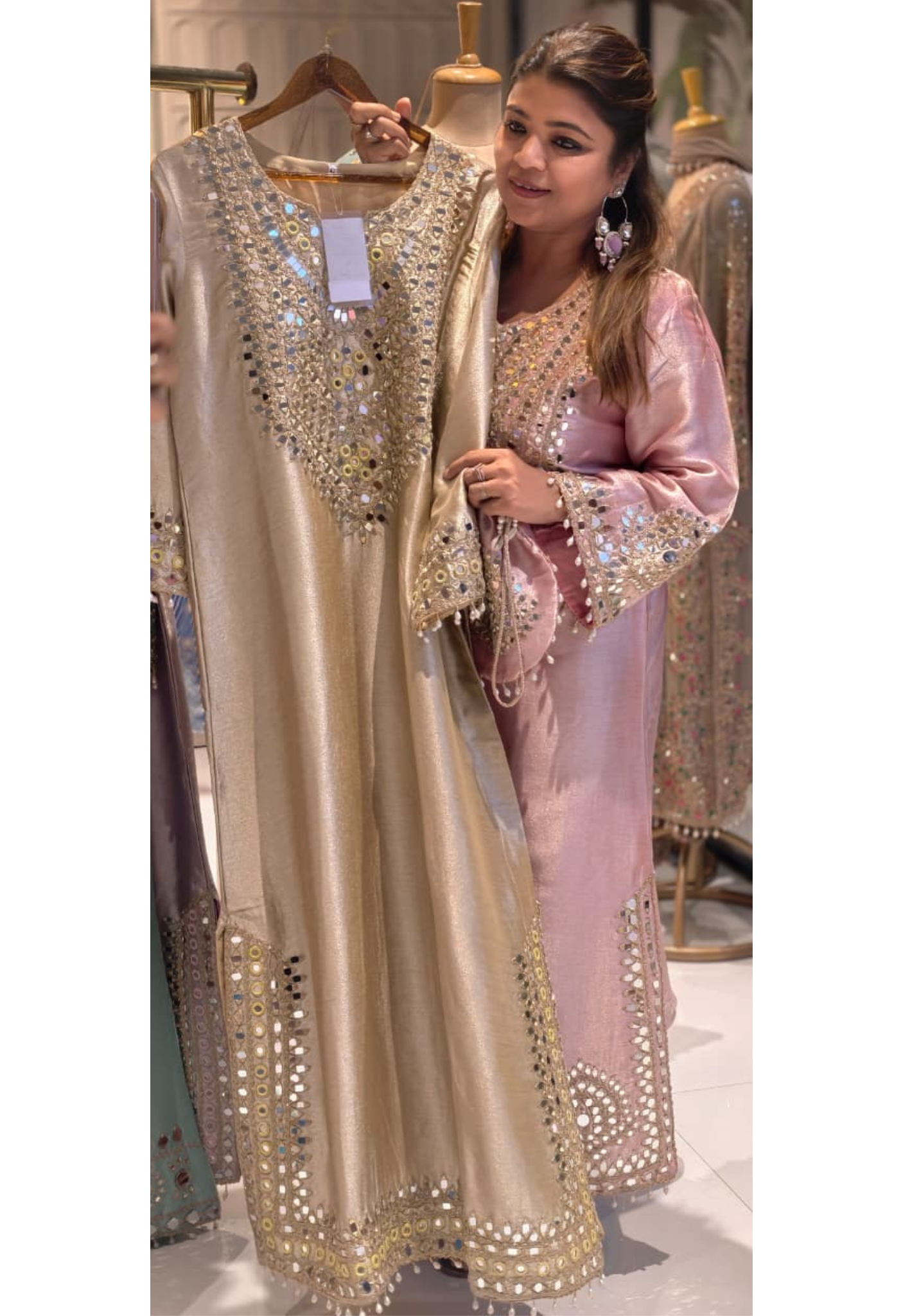 Premium Mirror Work Designer Straight Kurta with Potli Bag-14885