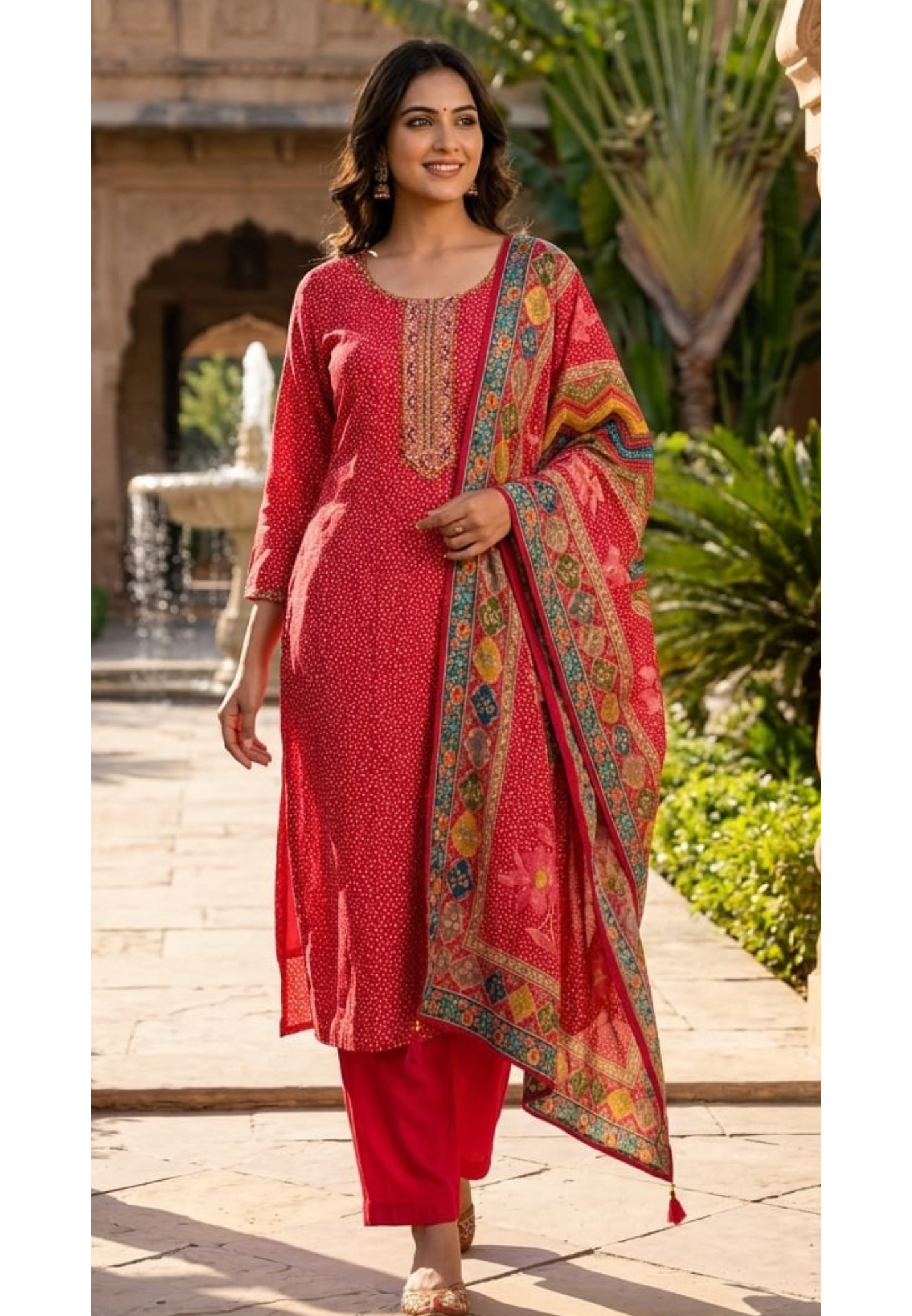 Abstract Colorful Dupatta With Scattered Polka Dotted Russian Silk Full Suit Set