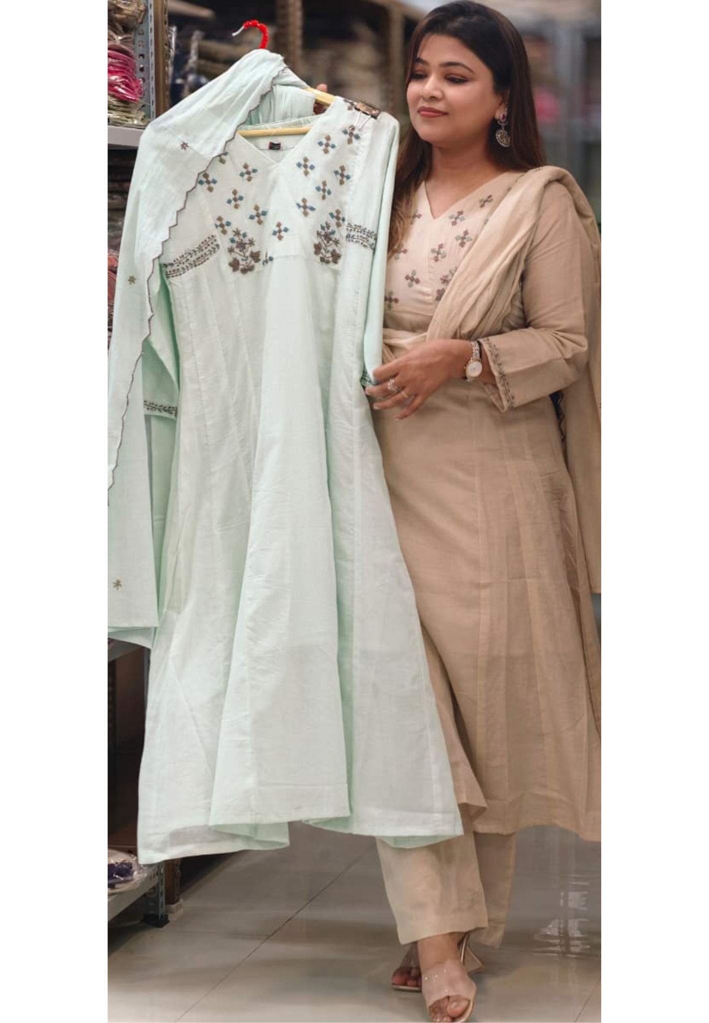 Premium Mul Cotton Delicate Embroidered A-Line Full Suit Set with Dupatta- 14893