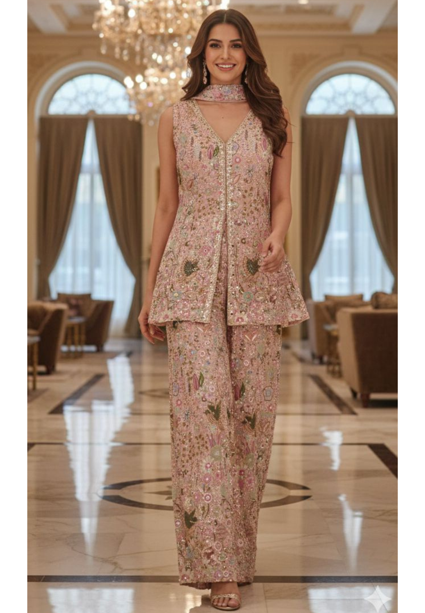 Exclusive Multi-Color Handwork Top and Palazzo Co-Ord Set with Mirror, Sequins & Thread Embroidery With Choker Dupatta
