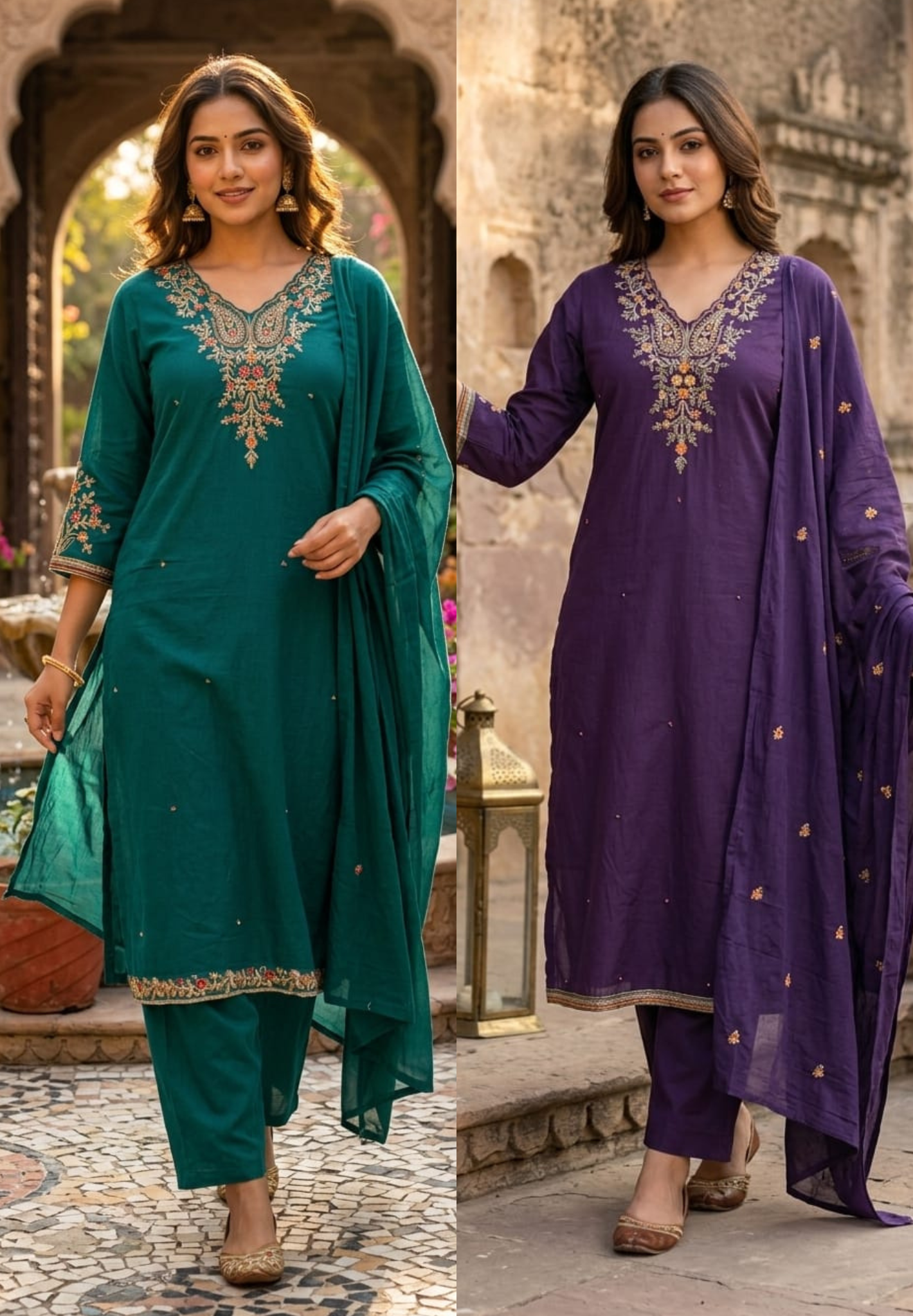 Classic Cotton Straight Full Suit Set with Intricate Kashmiri Paisley Embroidery & Dupatta- 14895 (Dispatching From Monday)