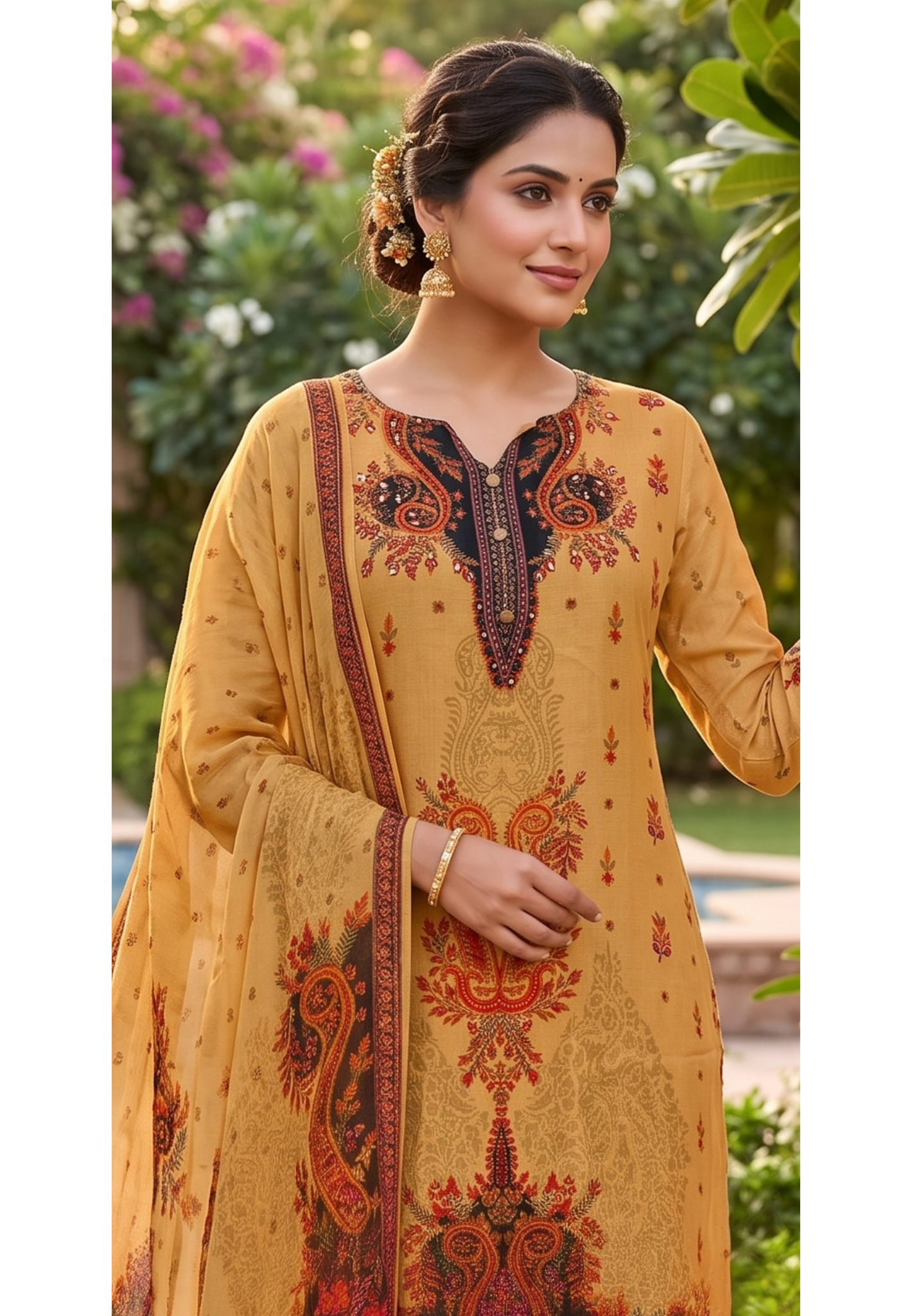 Bold Look Mossaic Floral Printed Sequin Highlights Full Suit Set With Dupatta